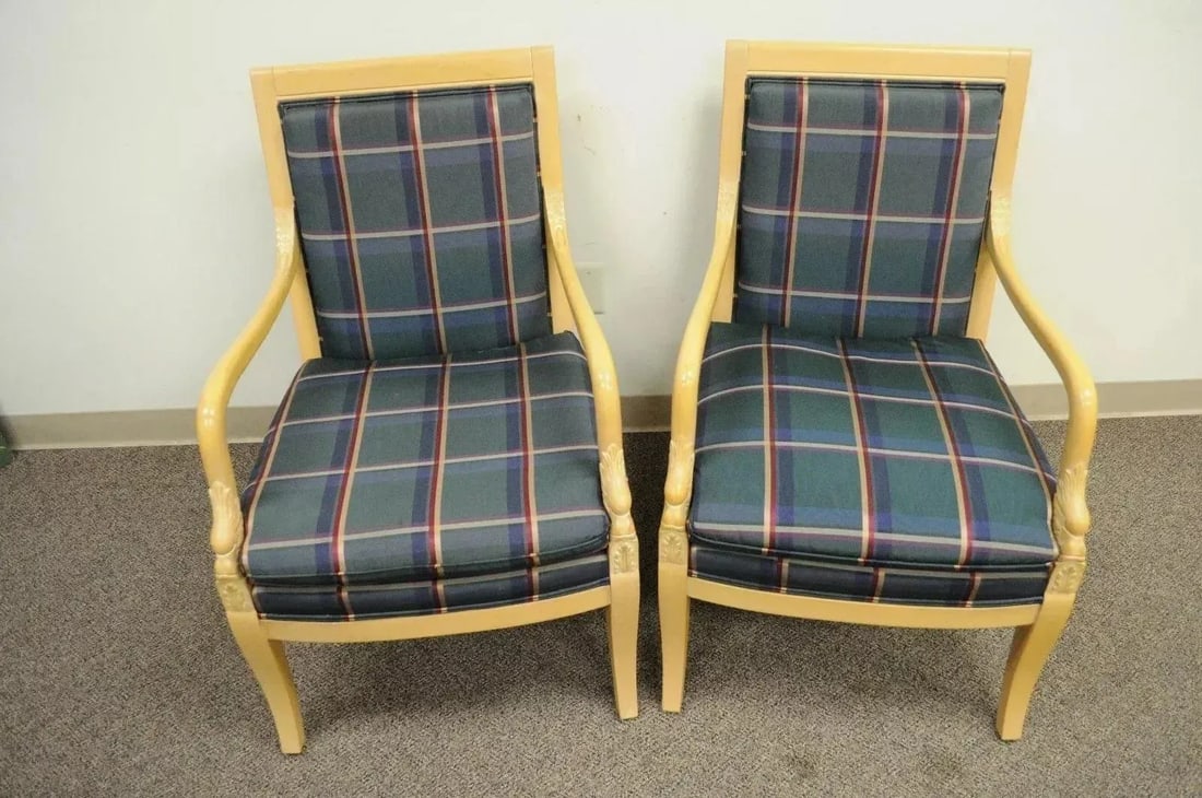 Late 20th Century Italian Regency Carved Dolphin Fireside Lounge Arm Chairs - a Pair - 5