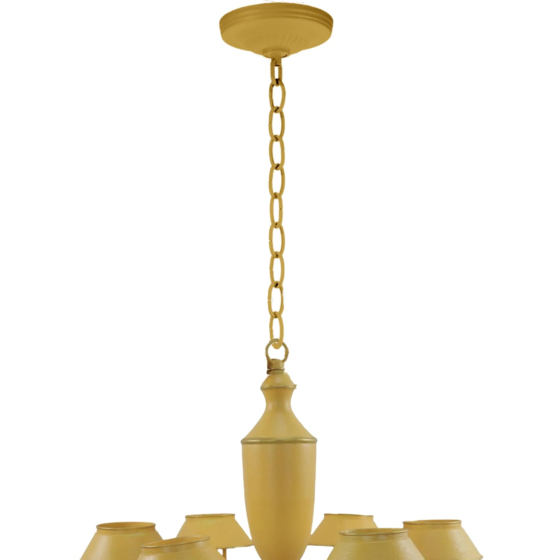 Retro Yellow Gold-Painted Six-Lamp Chandelier With Lampshade - 10