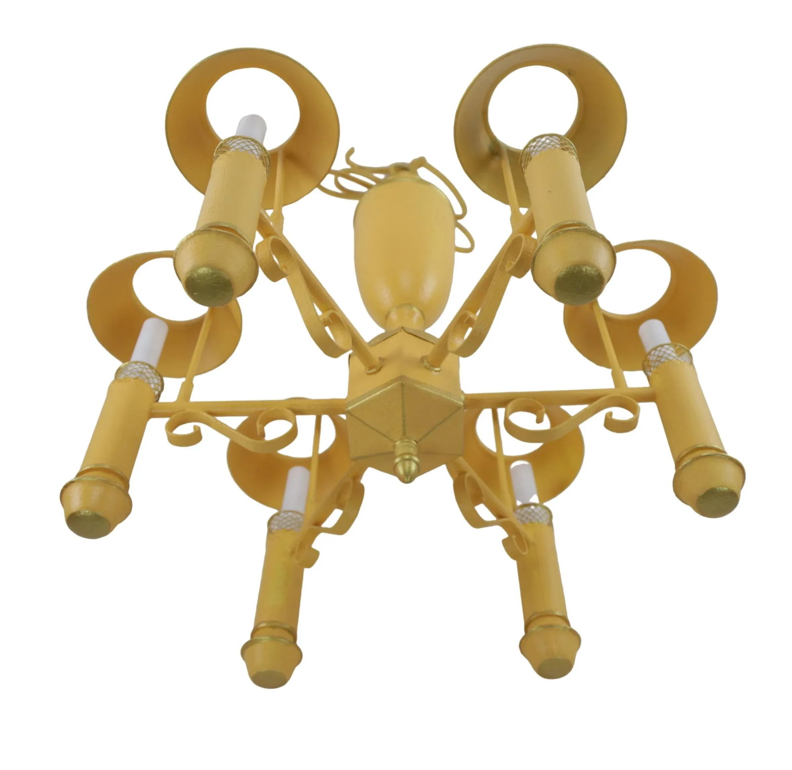 Retro Yellow Gold-Painted Six-Lamp Chandelier With Lampshade - 4
