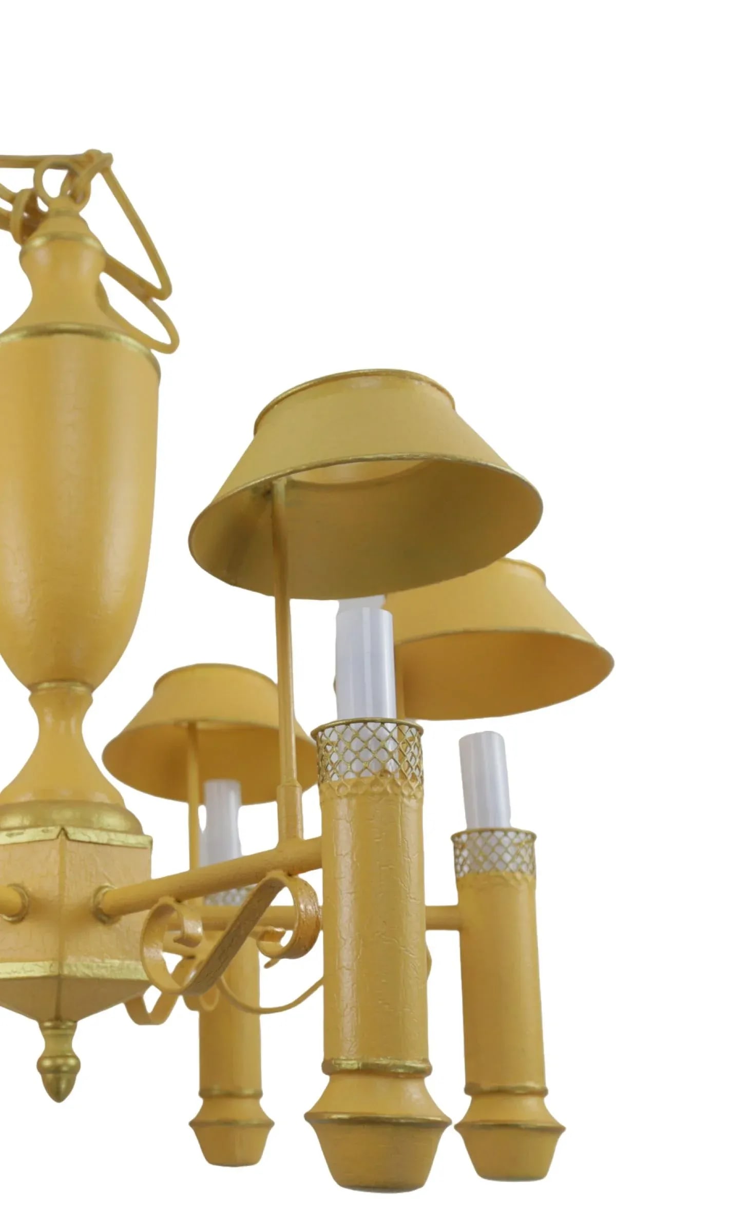 Retro Yellow Gold-Painted Six-Lamp Chandelier With Lampshade - 5