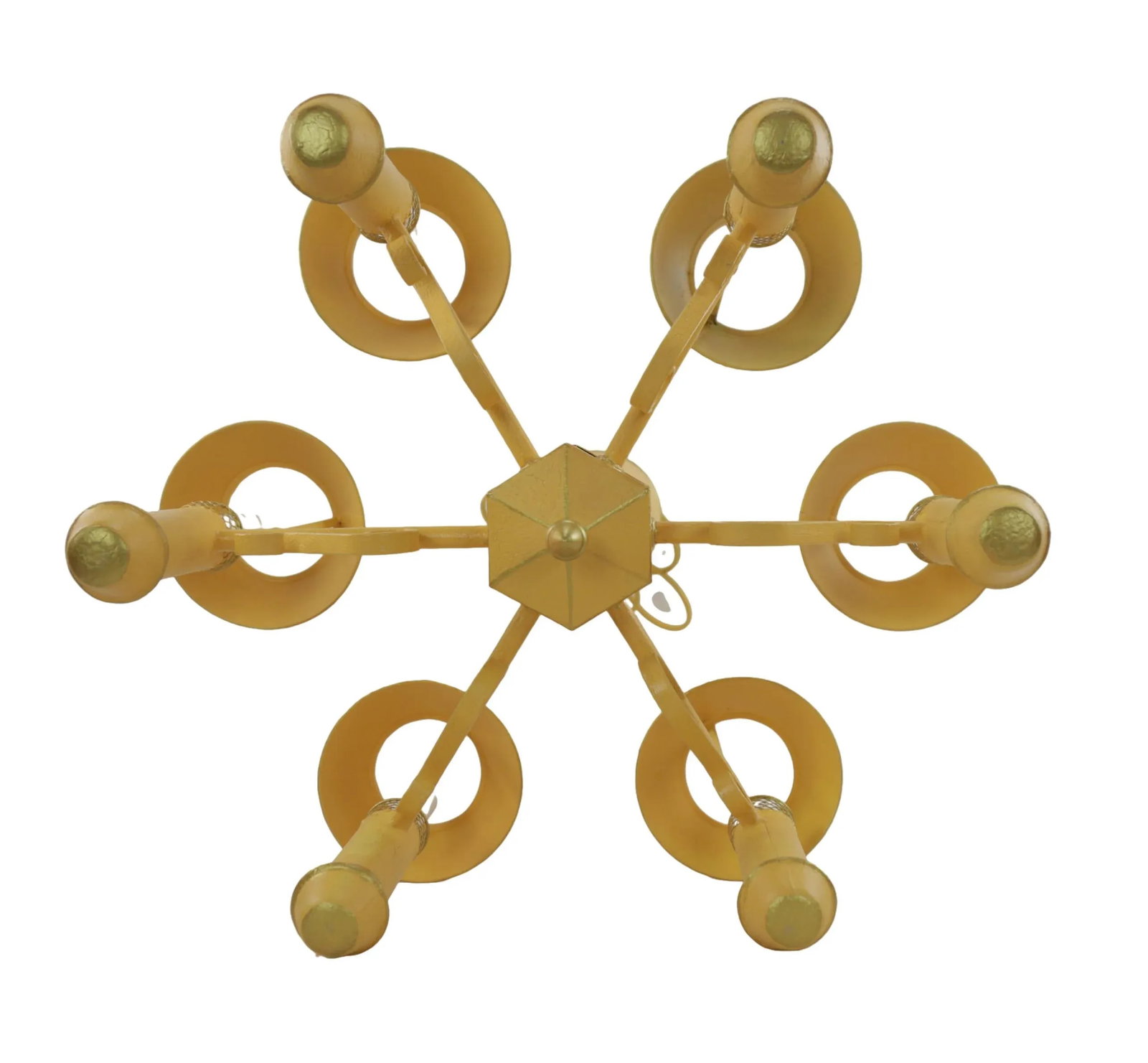 Retro Yellow Gold-Painted Six-Lamp Chandelier With Lampshade - 6