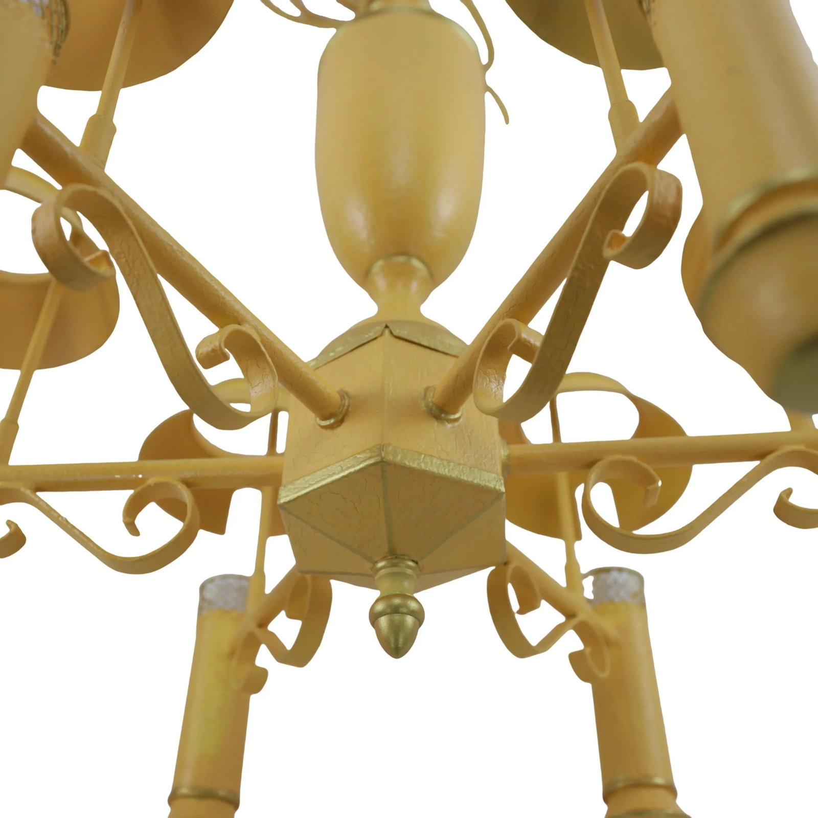 Retro Yellow Gold-Painted Six-Lamp Chandelier With Lampshade - 7