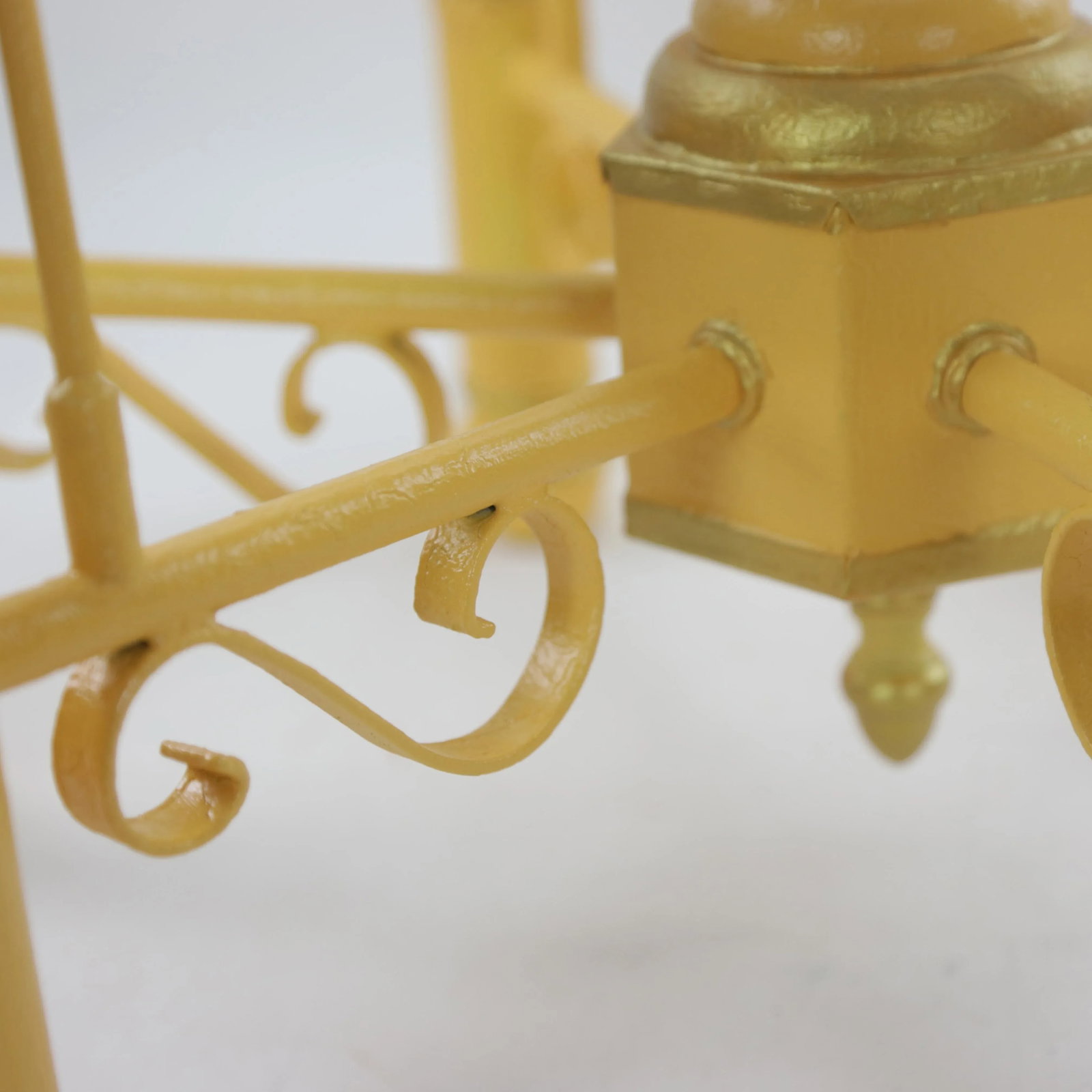 Retro Yellow Gold-Painted Six-Lamp Chandelier With Lampshade - 8