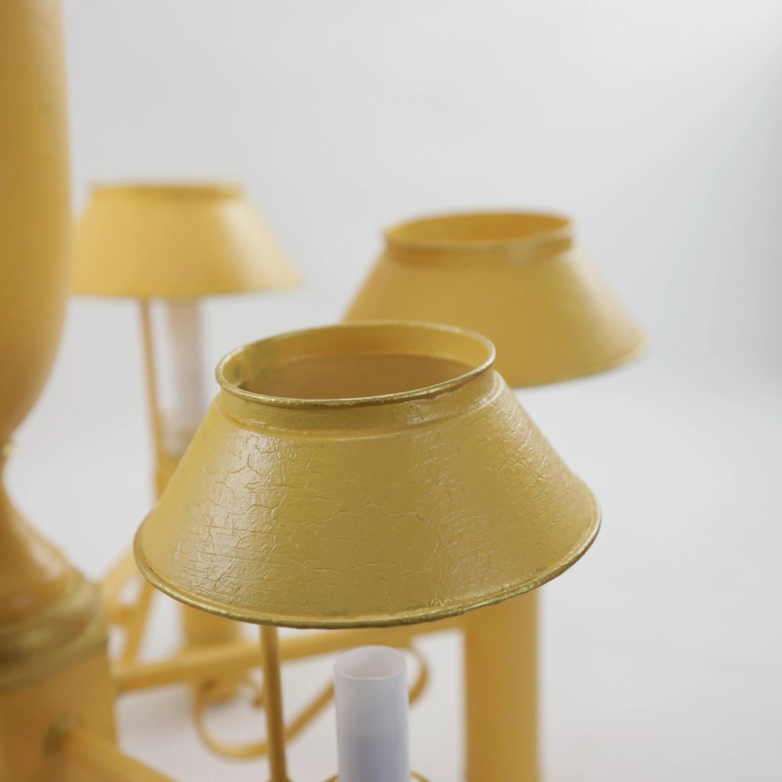 Retro Yellow Gold-Painted Six-Lamp Chandelier With Lampshade - 9