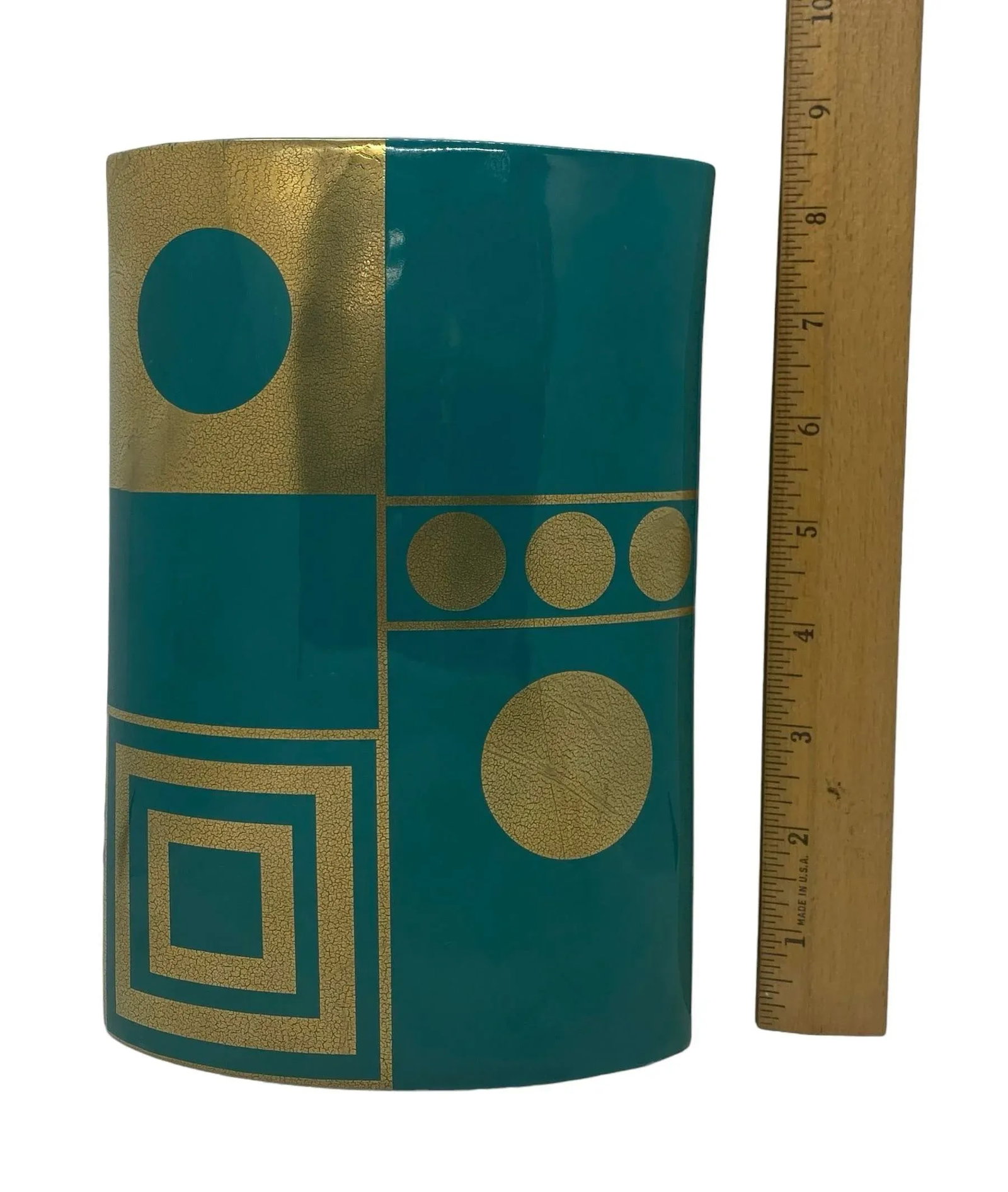 Jonathan Adler Teal Gold Santorini Althea Golden Eye Porcelain Vase - 10