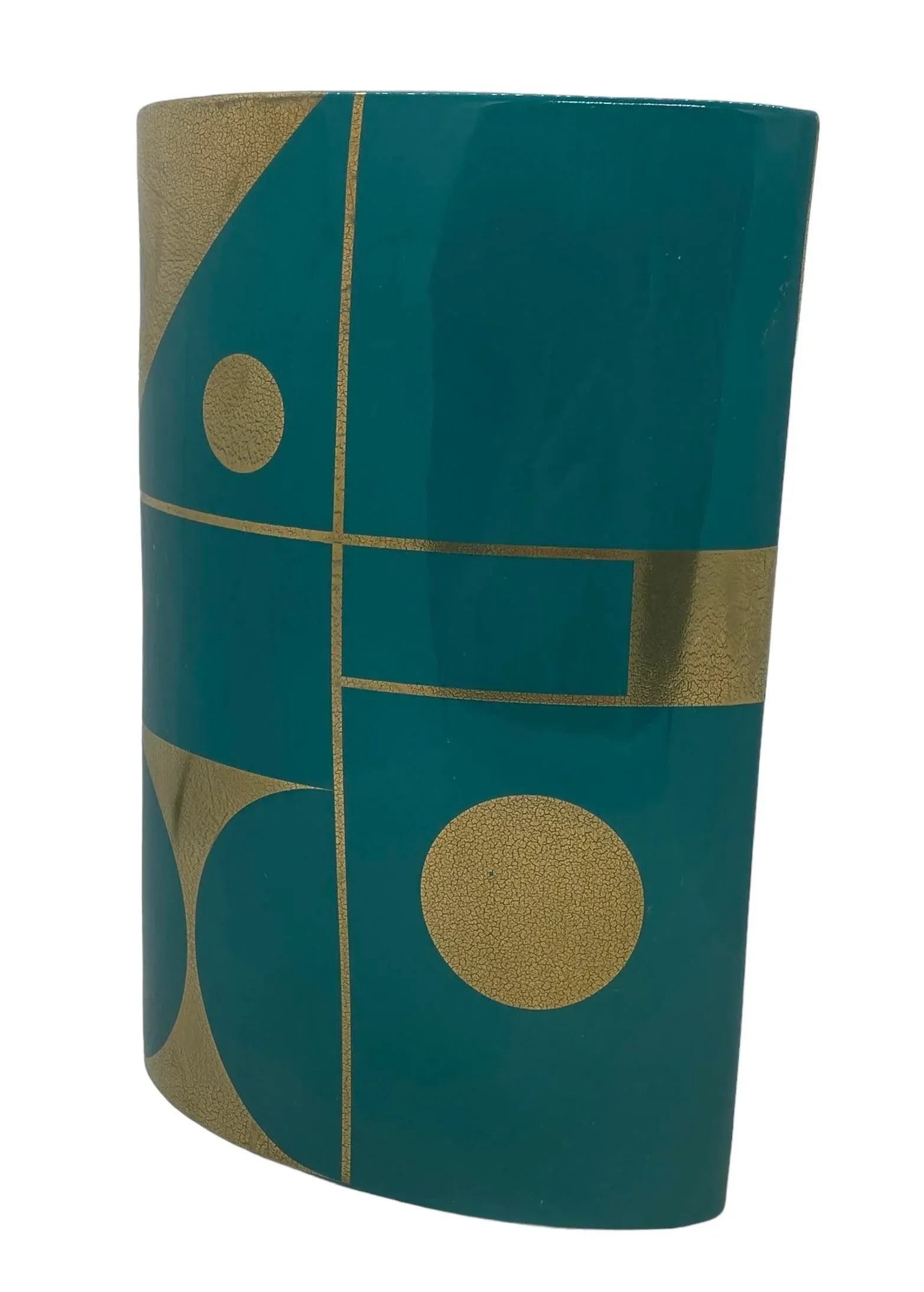 Jonathan Adler Teal Gold Santorini Althea Golden Eye Porcelain Vase - 12