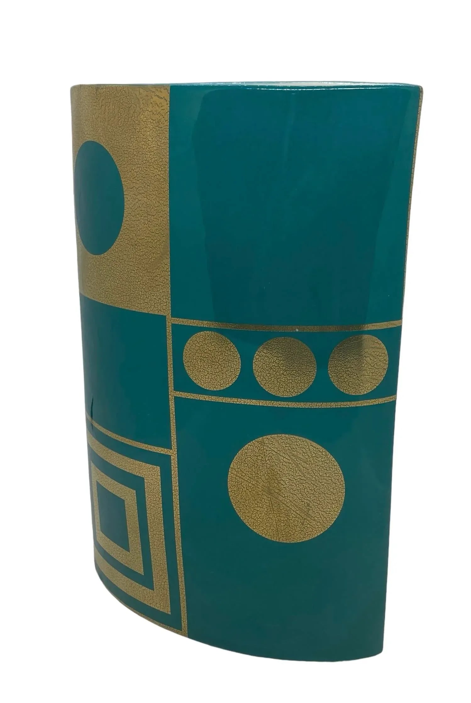 Jonathan Adler Teal Gold Santorini Althea Golden Eye Porcelain Vase - 5