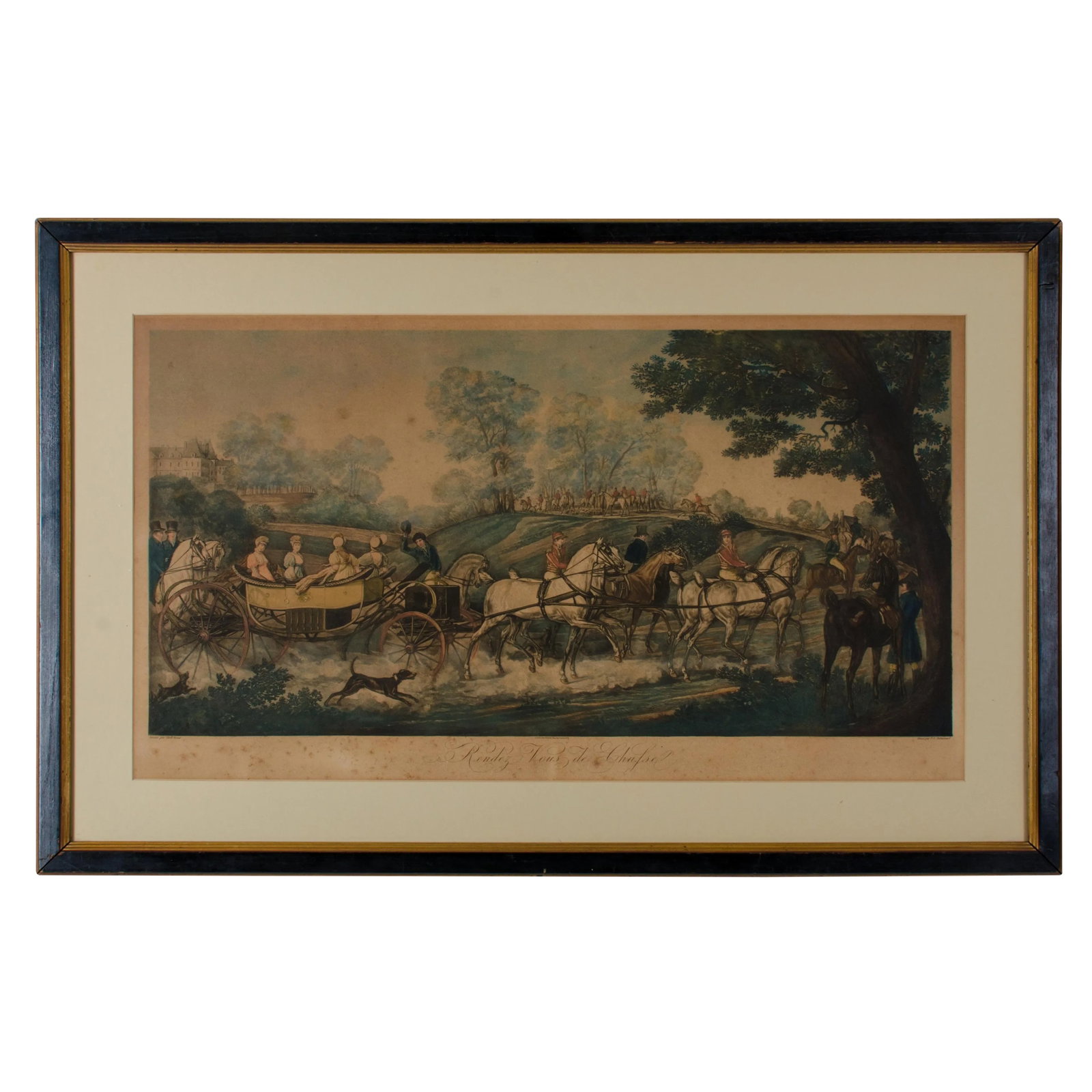 19th Century "Rendezvous De Chafsel" Lithograph by Carle Vernet: Rendez Vous de Chasse, 19th century French engraving after Carle Vernet Offered is a 19th century engraving entitled "Rendez vous de Chasse" engraved by Debucourt after the painting by Carle Vernet.