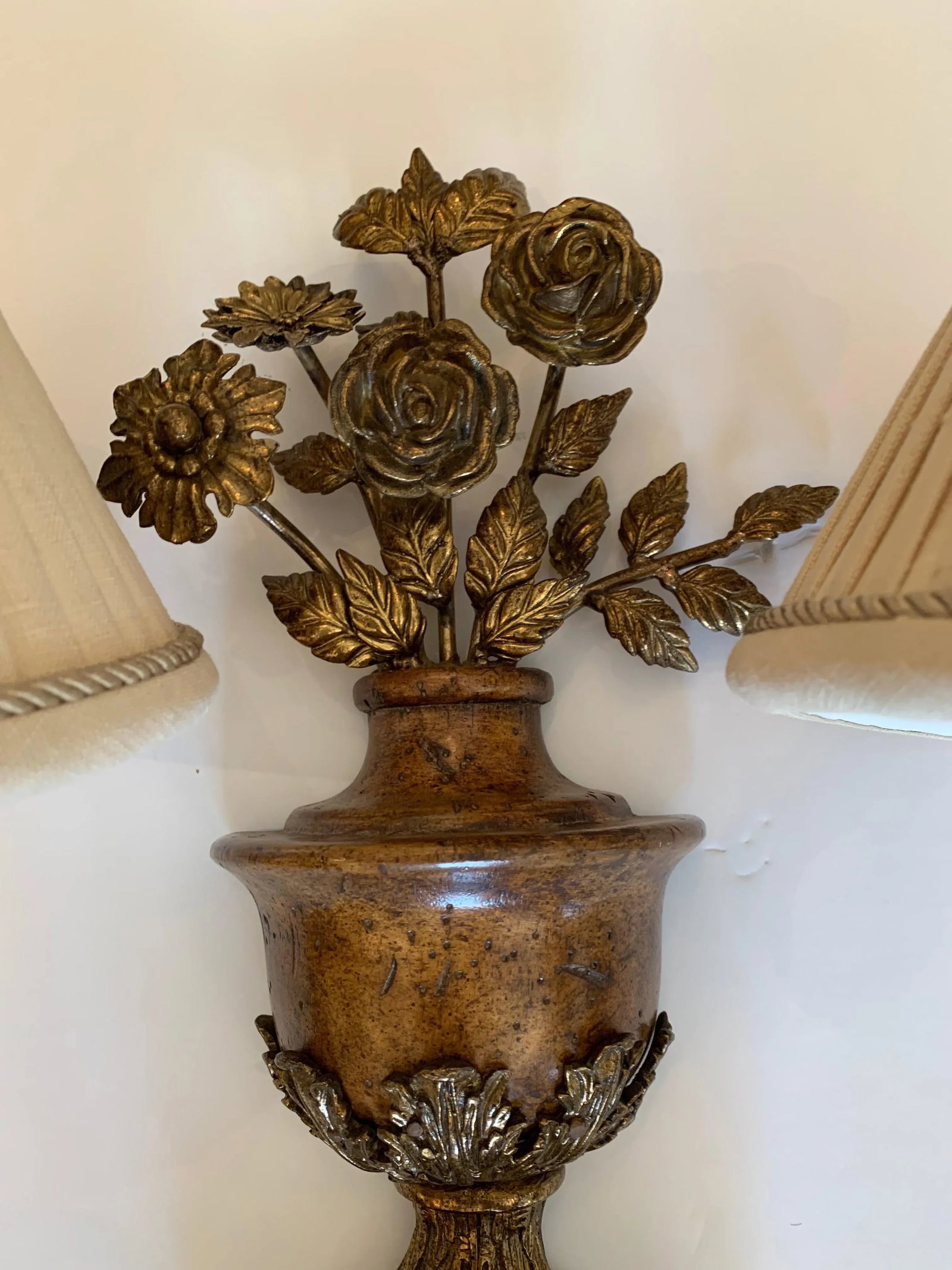 Maitland Smith Floral Motif Brass Sconces - a Pair - 2