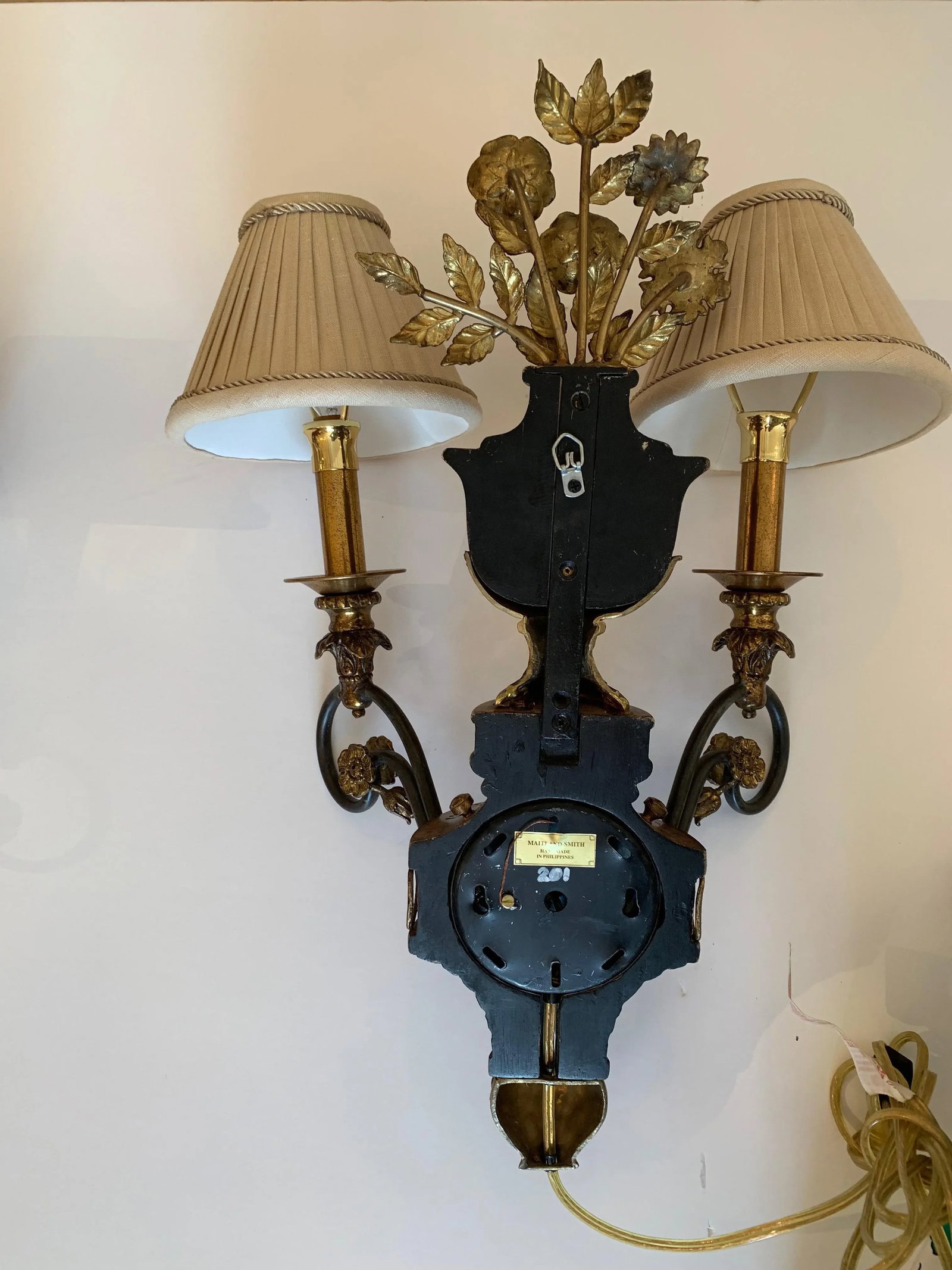 Maitland Smith Floral Motif Brass Sconces - a Pair - 7