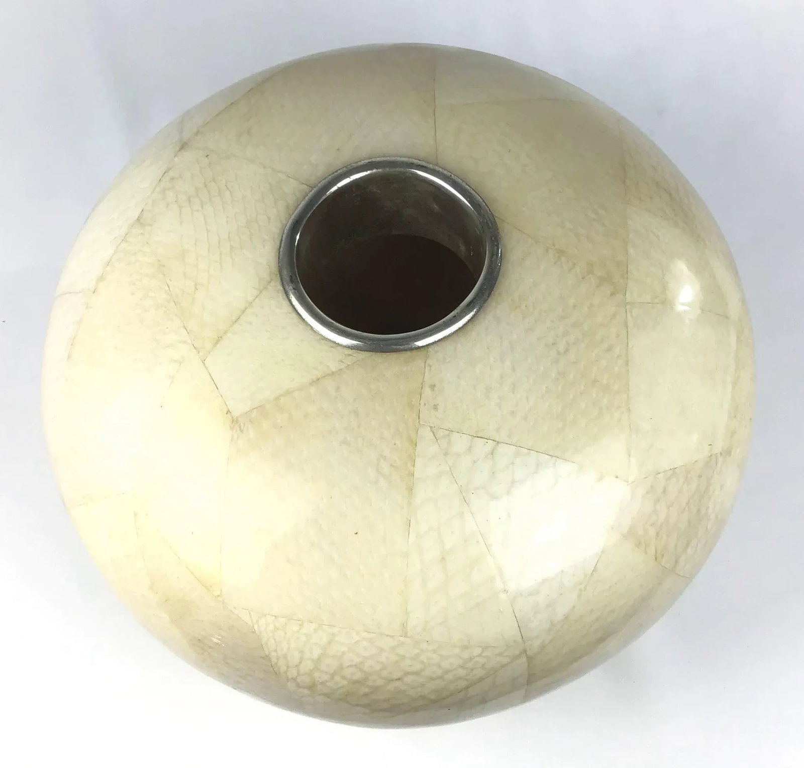 Vintage Maitland Smith Salmon Skin Leather Covered Oval Vase With Epoxy - 10