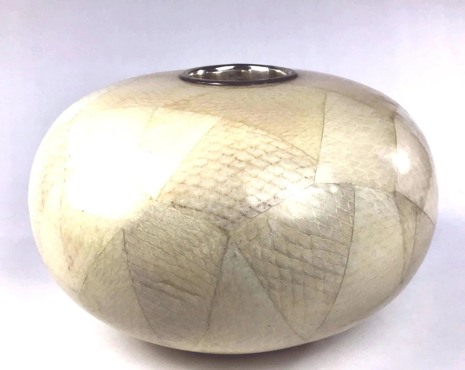 Vintage Maitland Smith Salmon Skin Leather Covered Oval Vase With Epoxy - 2