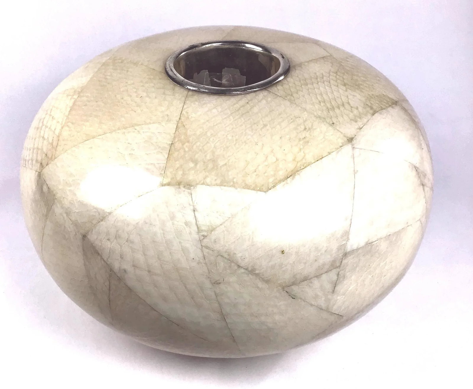 Vintage Maitland Smith Salmon Skin Leather Covered Oval Vase With Epoxy - 3
