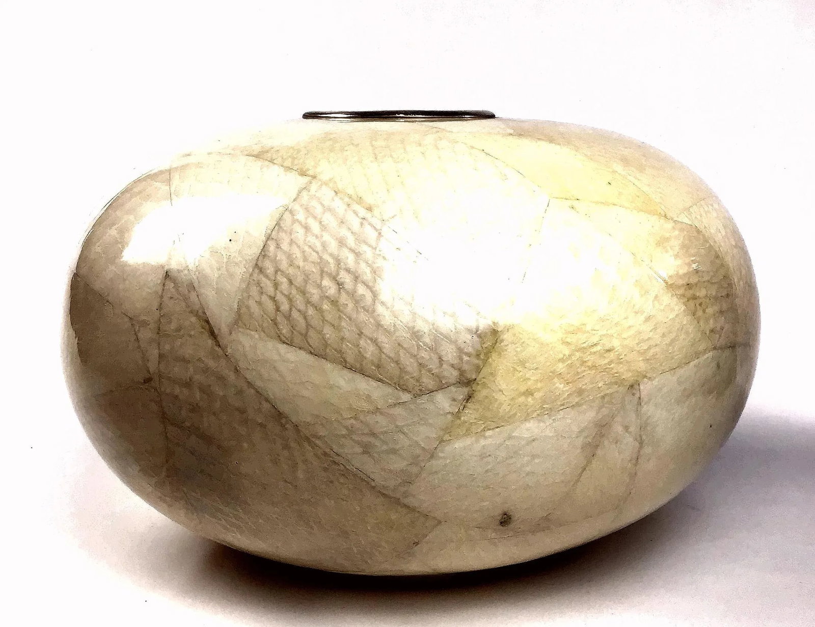 Vintage Maitland Smith Salmon Skin Leather Covered Oval Vase With Epoxy - 4