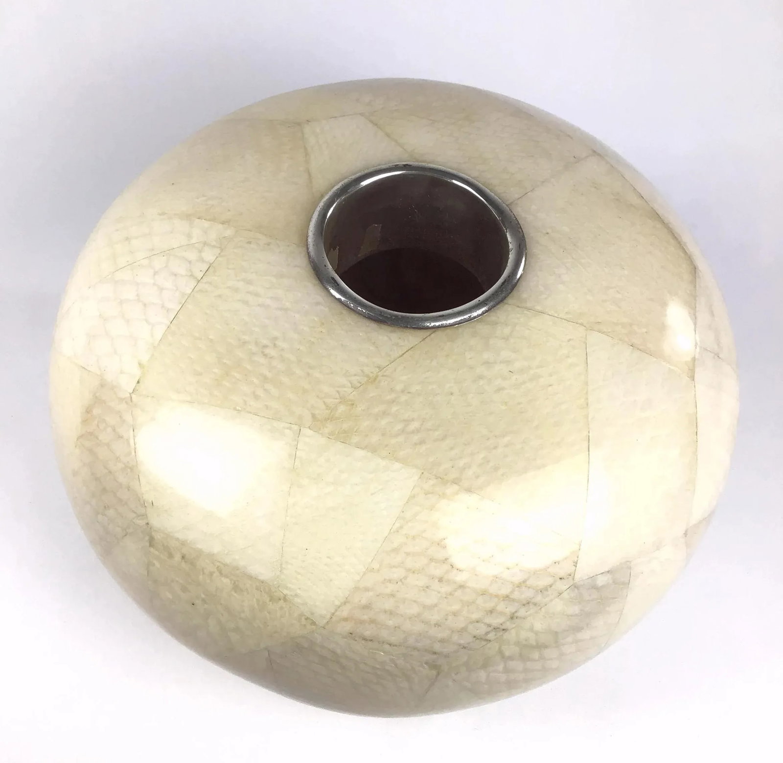 Vintage Maitland Smith Salmon Skin Leather Covered Oval Vase With Epoxy - 5