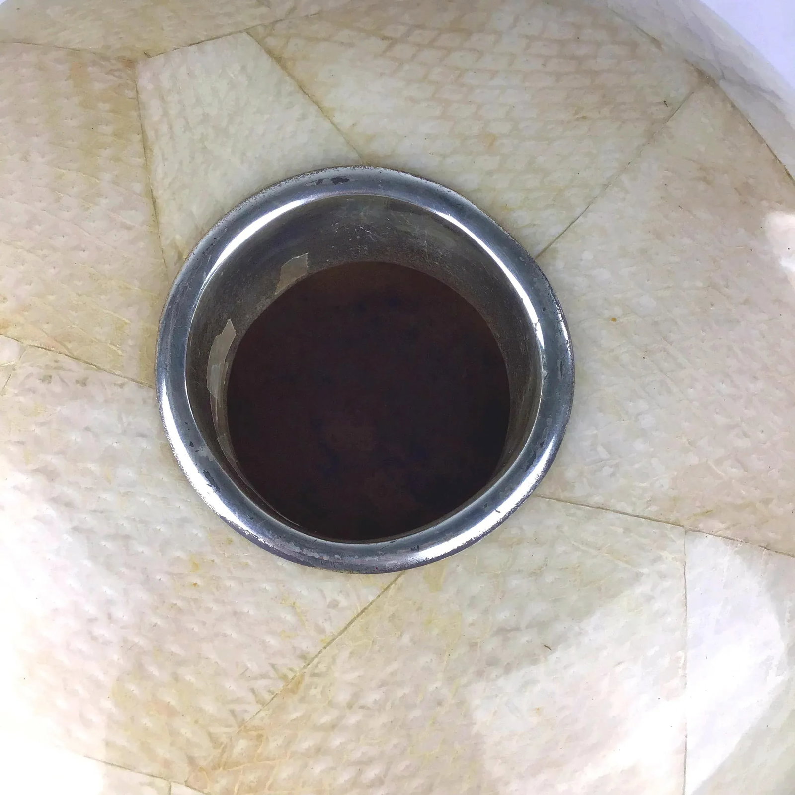 Vintage Maitland Smith Salmon Skin Leather Covered Oval Vase With Epoxy - 6