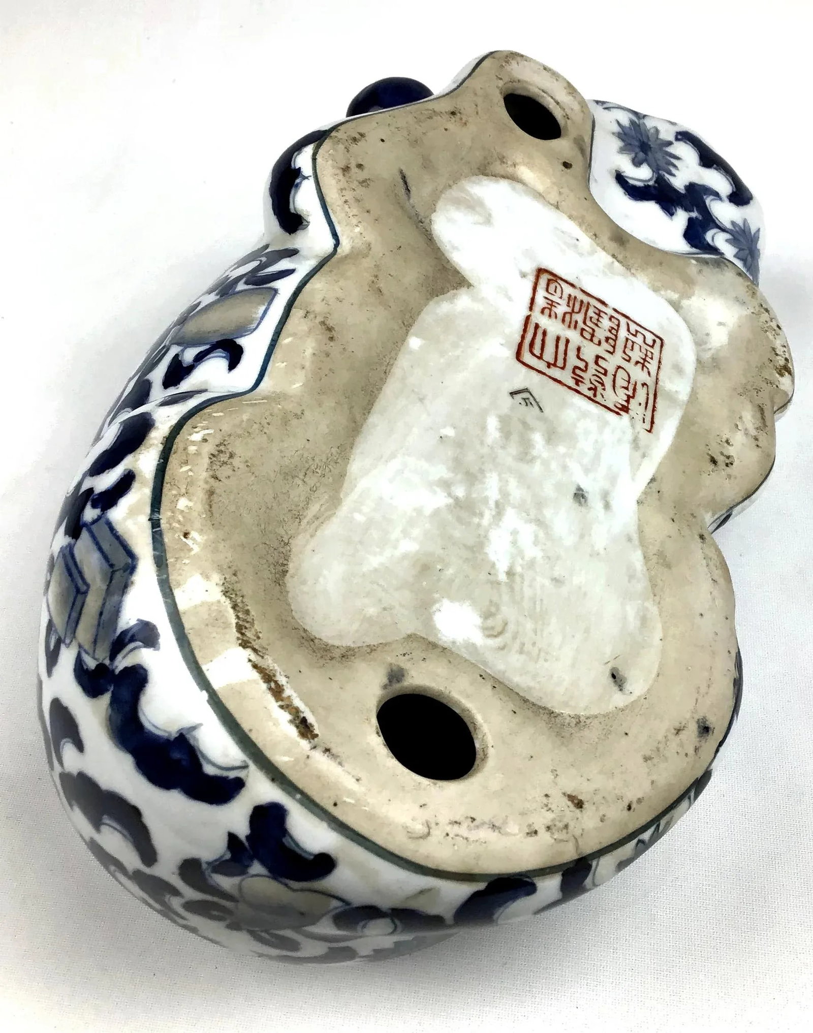 Mid Century Blue & White Porcelain Laying Cat Figurine - 10