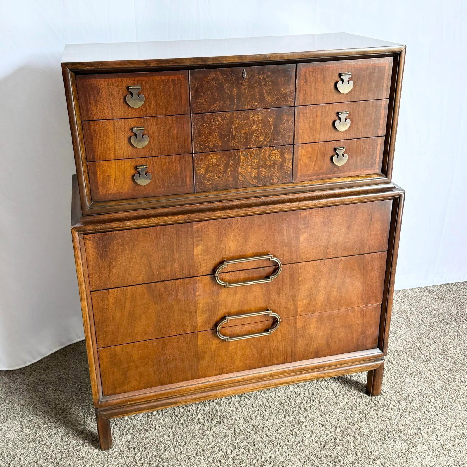 Mid Century Modern Burl Wood Highboy Dresser by Thomasville - 2
