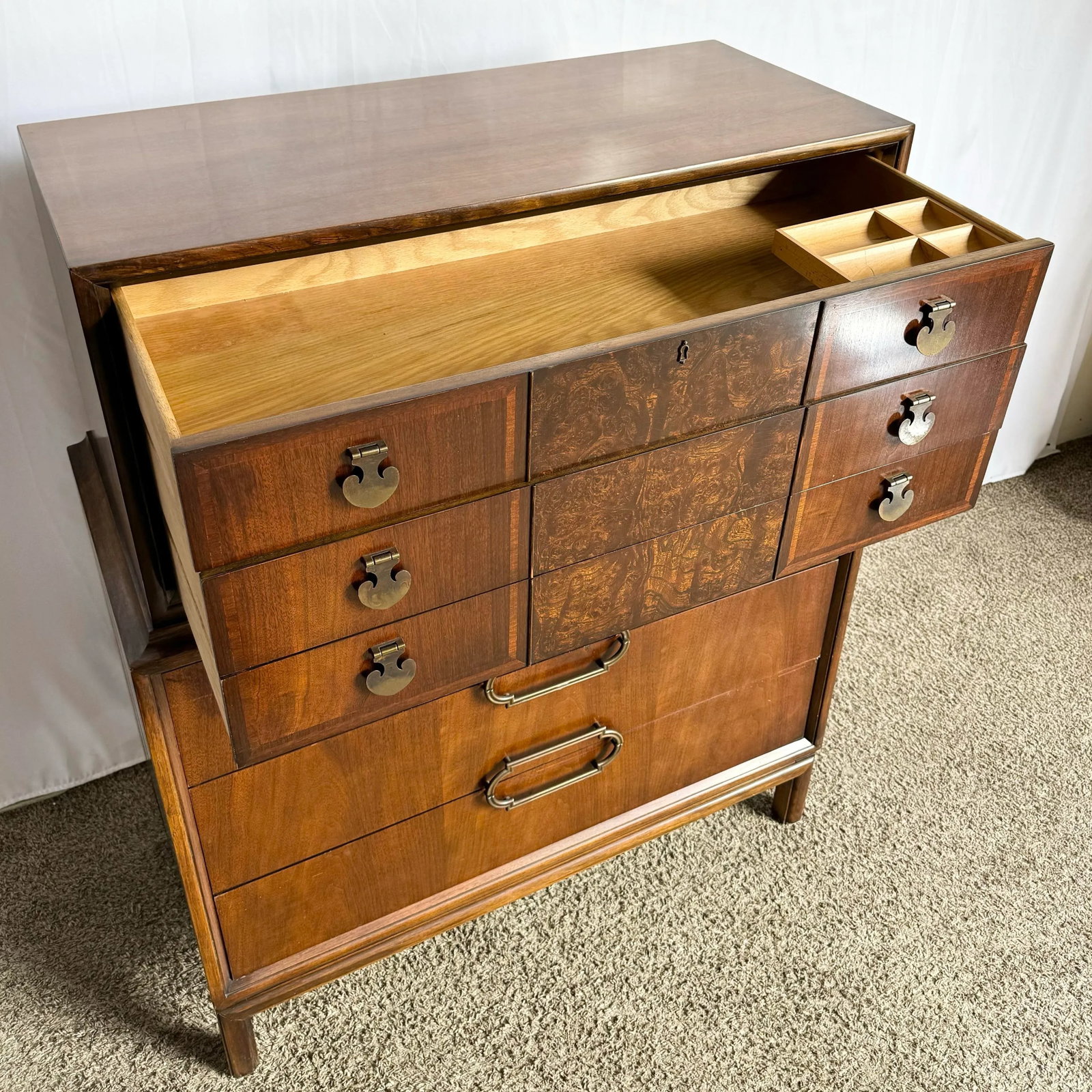 Mid Century Modern Burl Wood Highboy Dresser by Thomasville - 6