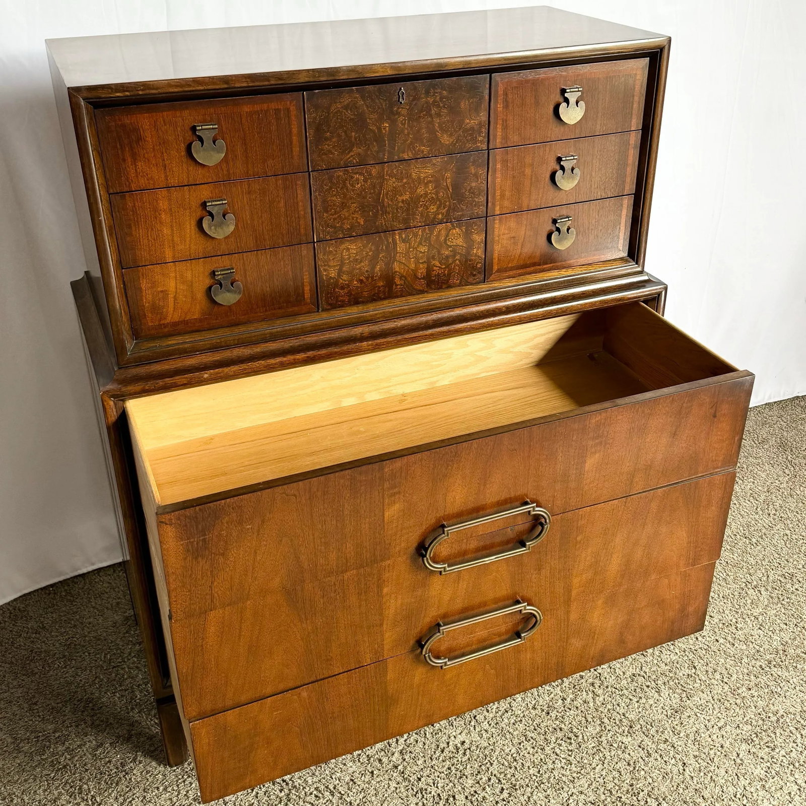Mid Century Modern Burl Wood Highboy Dresser by Thomasville - 7