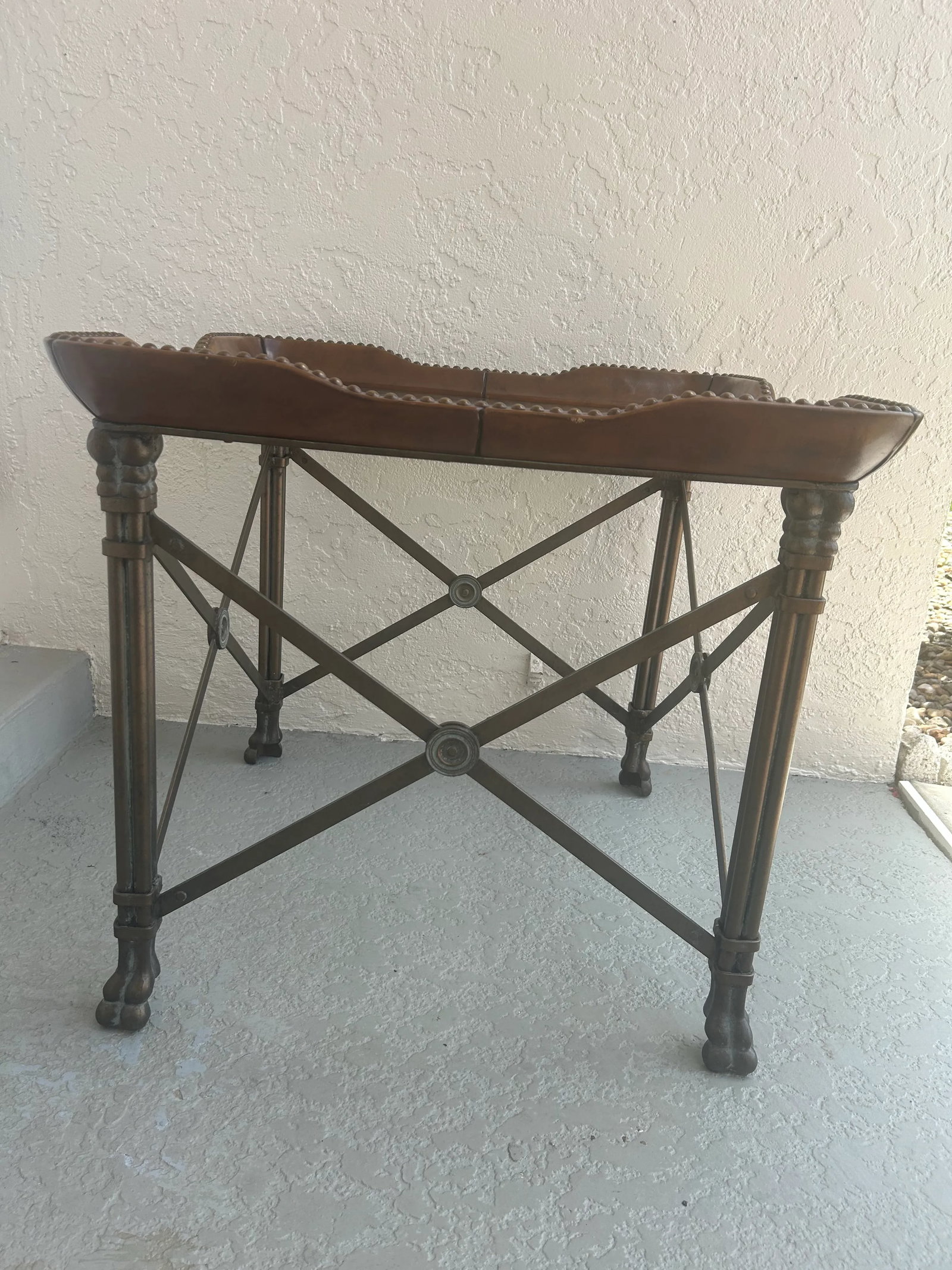 1980s Vintage Maitland-Smith Wrought Iron and Leather Side Table - 2