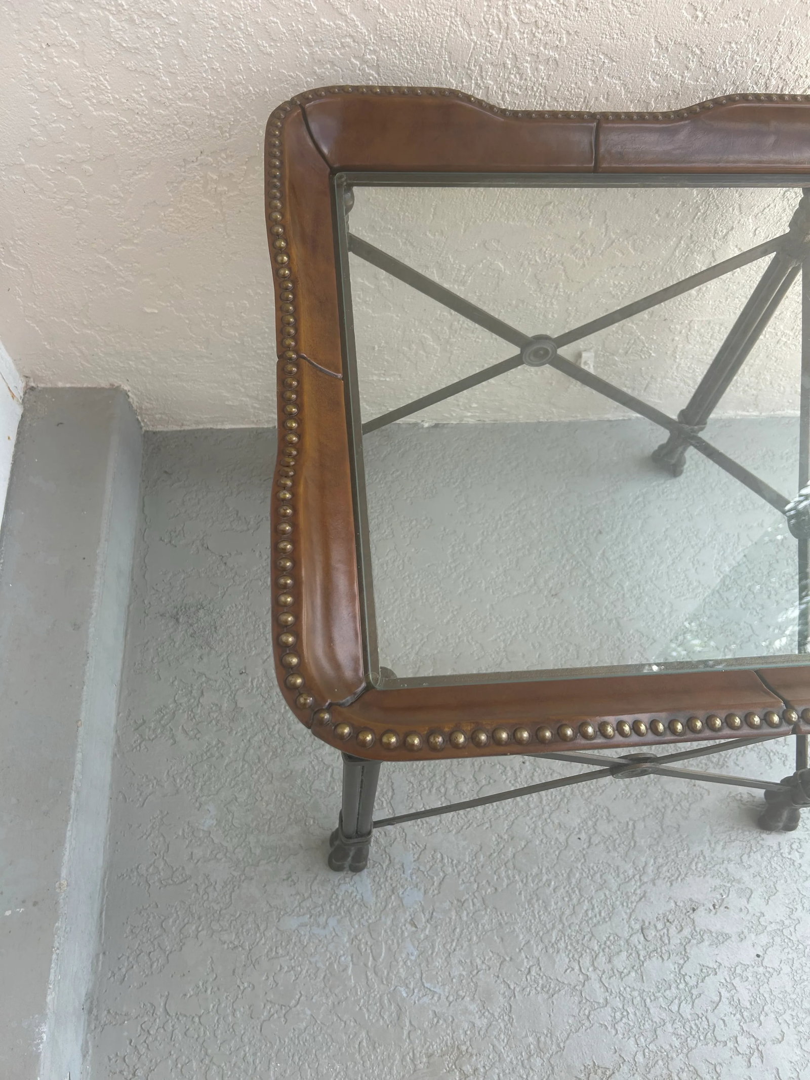 1980s Vintage Maitland-Smith Wrought Iron and Leather Side Table - 4