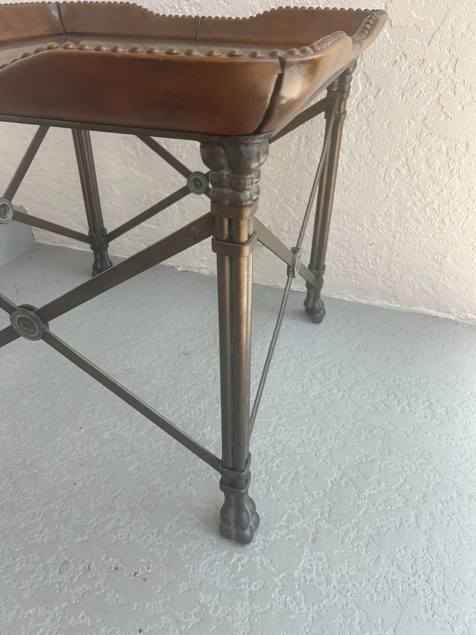 1980s Vintage Maitland-Smith Wrought Iron and Leather Side Table - 5