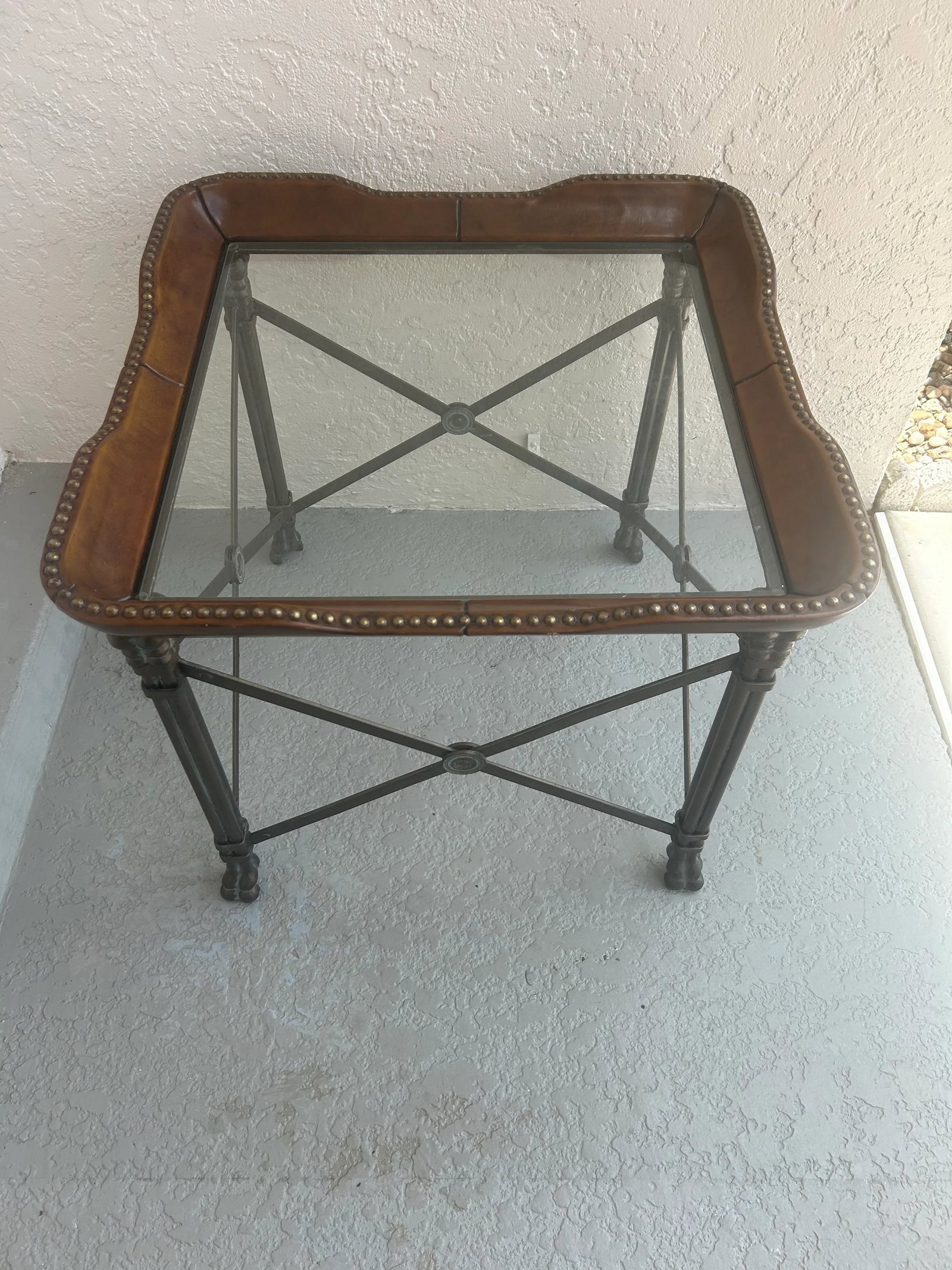 1980s Vintage Maitland-Smith Wrought Iron and Leather Side Table - 6