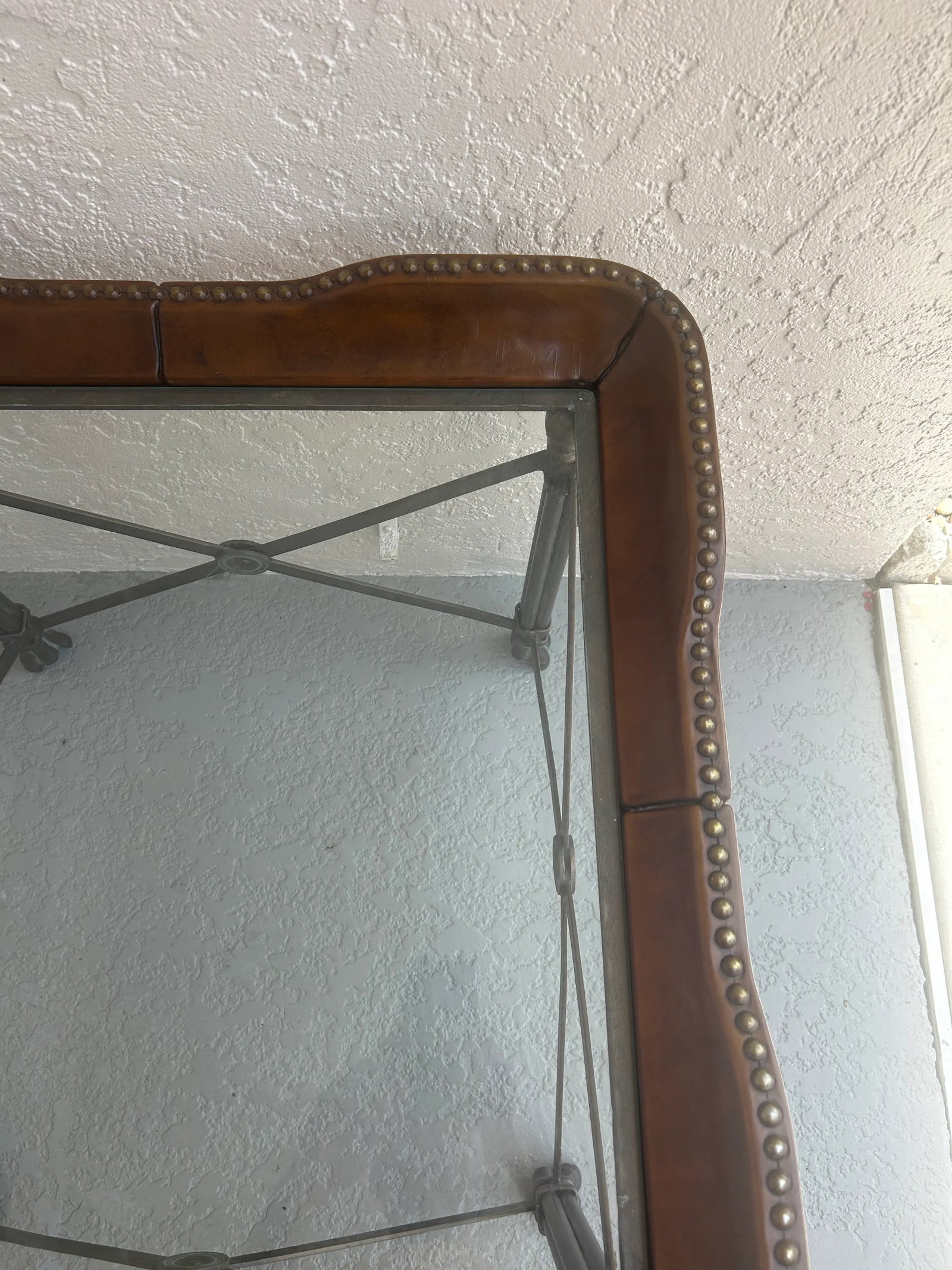 1980s Vintage Maitland-Smith Wrought Iron and Leather Side Table - 7