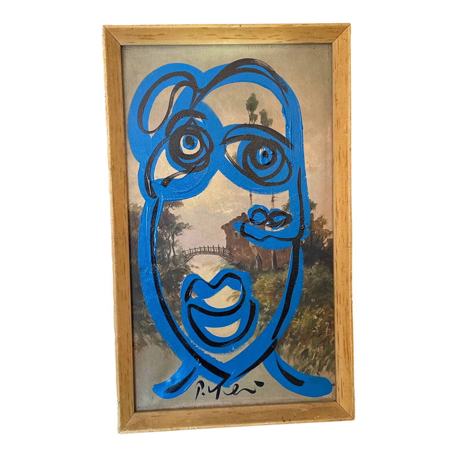 1970s Vintage Abstract Portraiture, Painting by Peter Robert Keil, Framed: Peter Keil is a German artist that focuses primarily on abstract expressionism. Keil painted with some of the greats including Joan Miro, Pablo Picasso and Andy Warhol, to name a few. This is