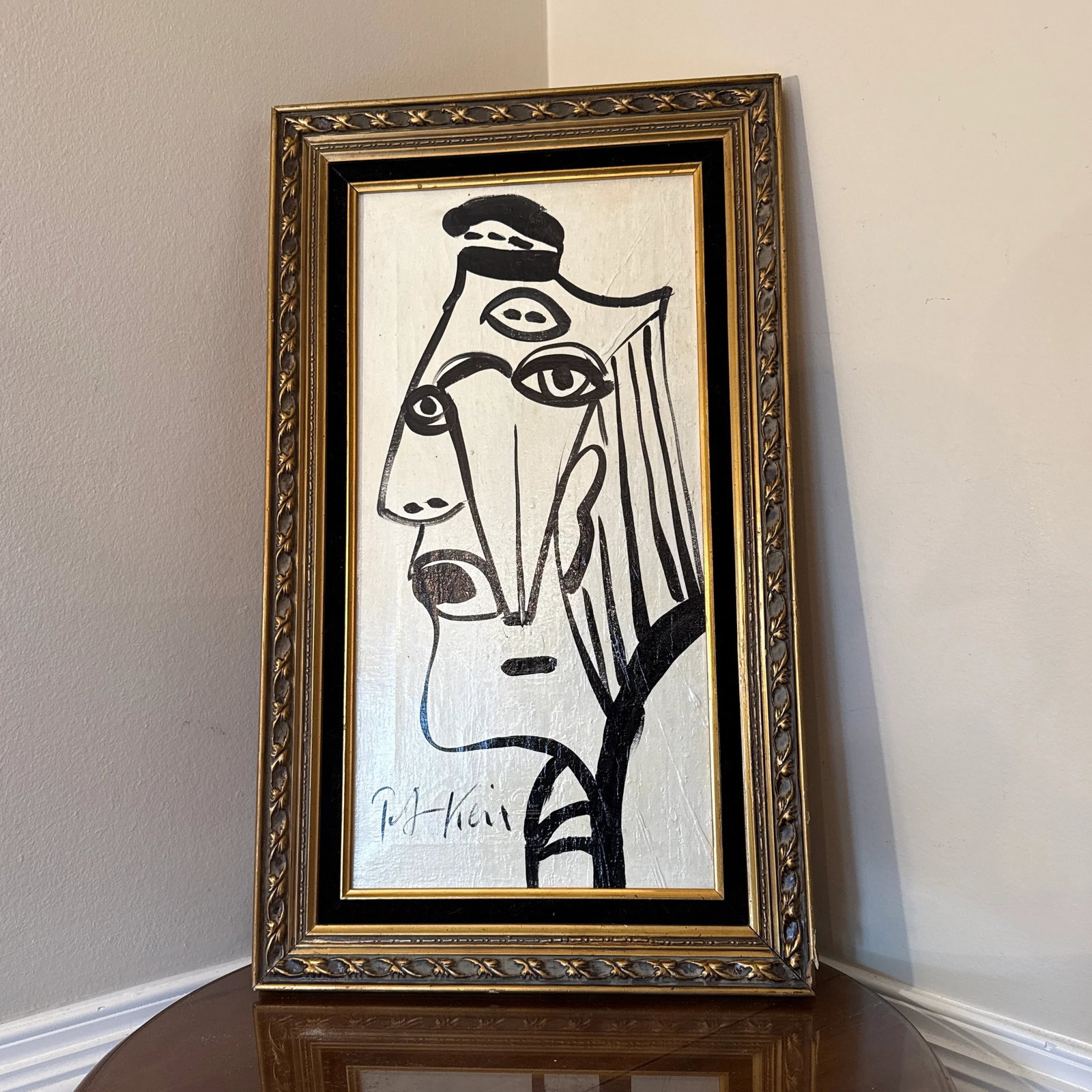 1970s Abstract Face Black and White Painting by Peter Keil, Framed - 3