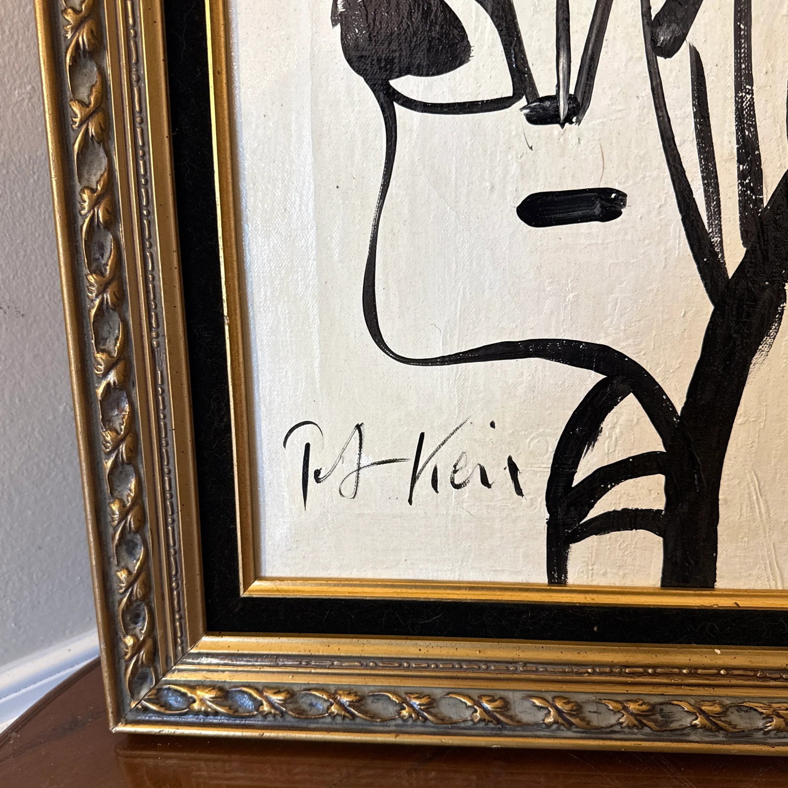 1970s Abstract Face Black and White Painting by Peter Keil, Framed - 4
