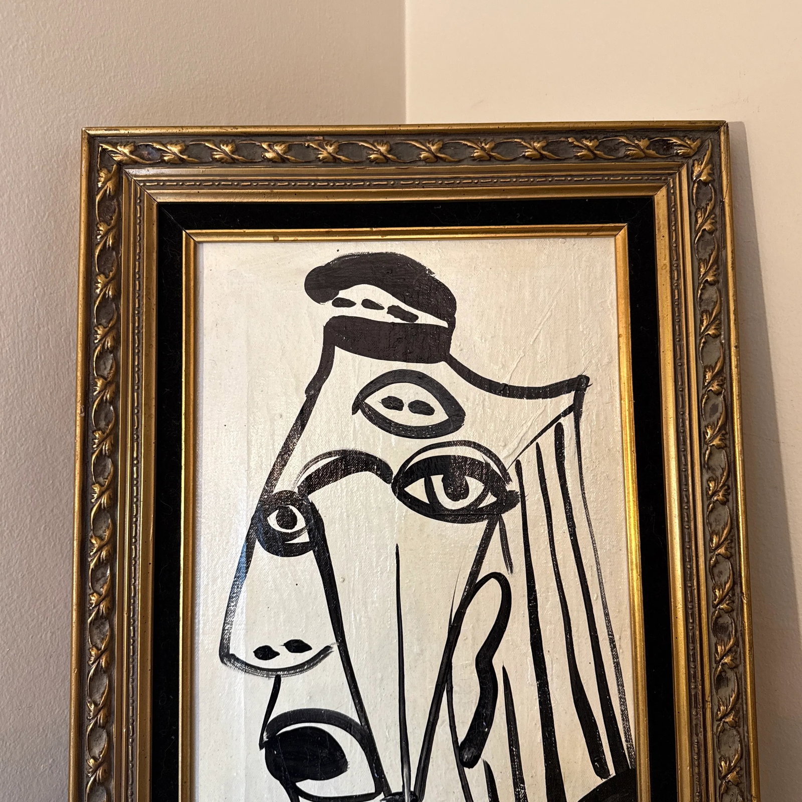 1970s Abstract Face Black and White Painting by Peter Keil, Framed - 5