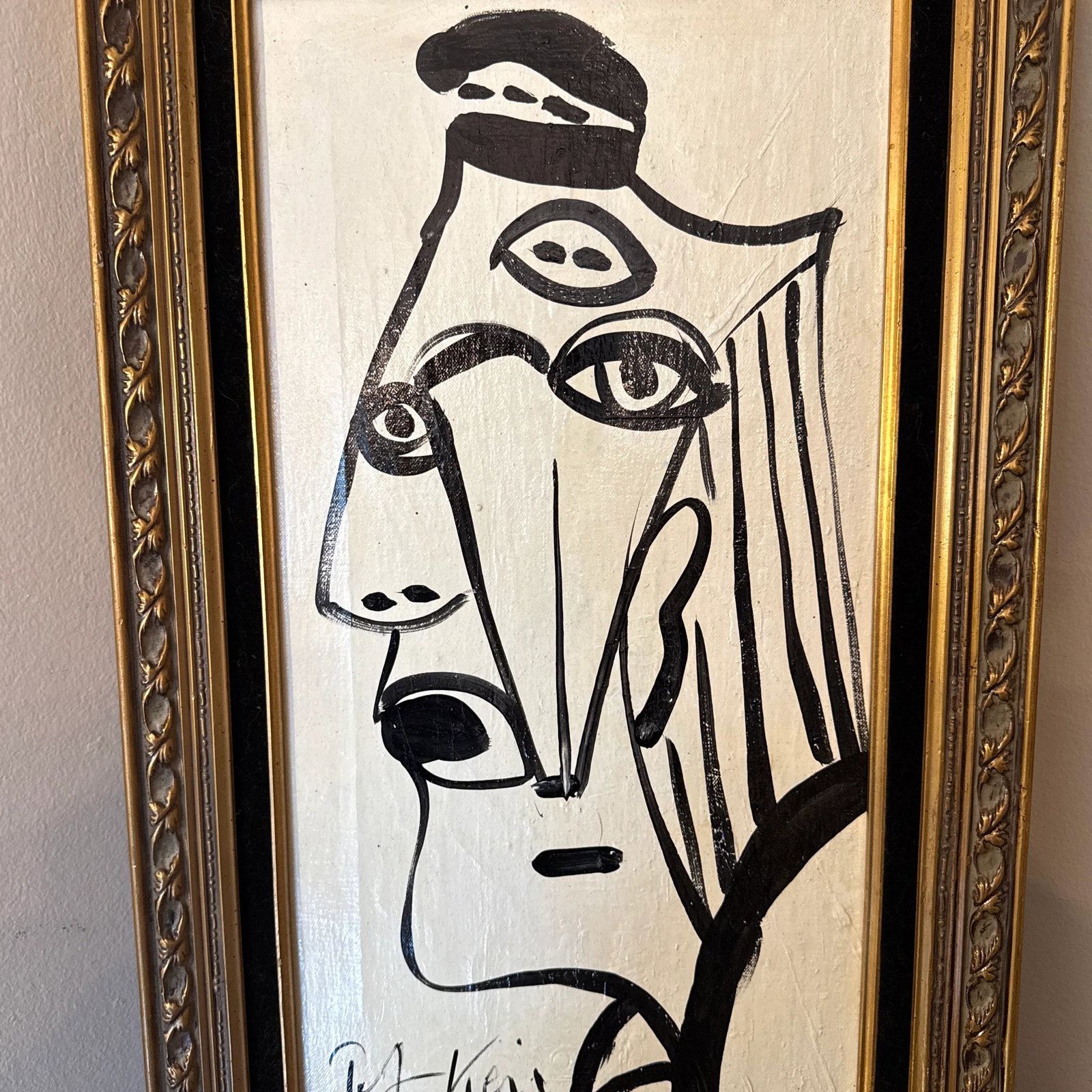1970s Abstract Face Black and White Painting by Peter Keil, Framed - 6