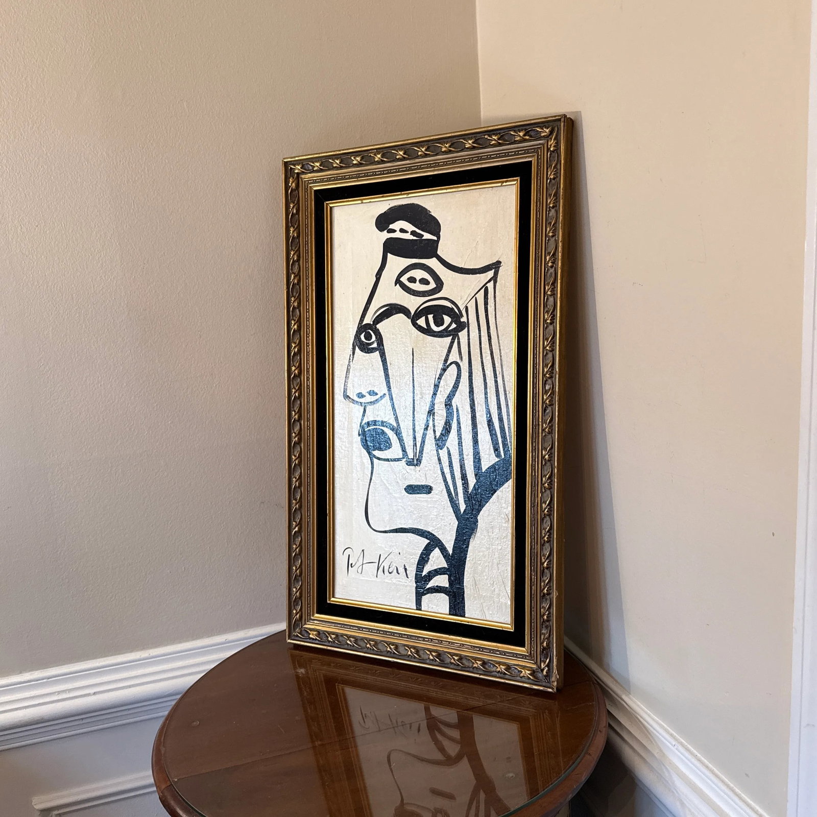 1970s Abstract Face Black and White Painting by Peter Keil, Framed - 7