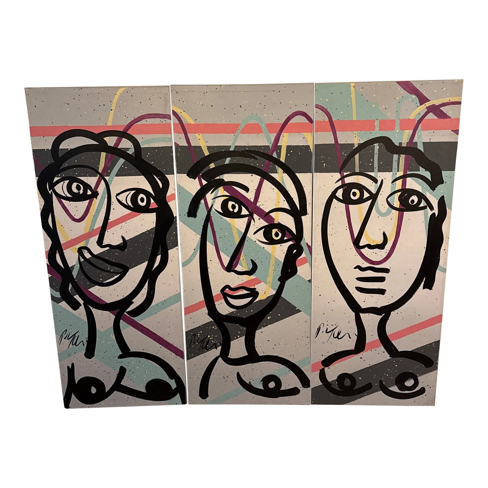 1970s Abstract Painting by Peter Keil, Set of 3: Peter Keil is a German artist that focuses primarily on abstract expressionism. Keil painted with some of the greats including Joan Miro, Pablo Picasso and Andy Warhol, to name a few. This is an incre