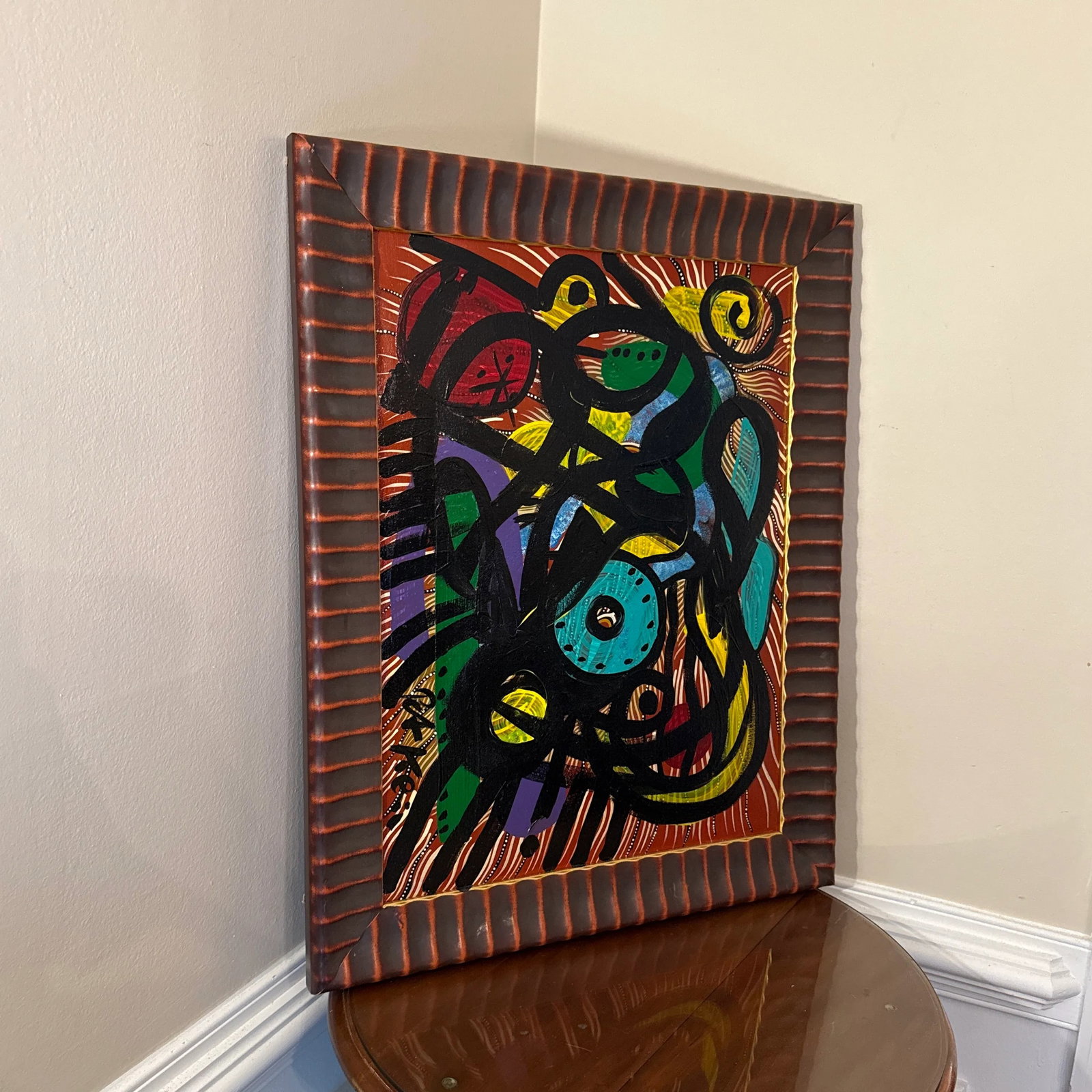 1970s Peter Keil Miro Style Abstract Painting ~ Framed - 2