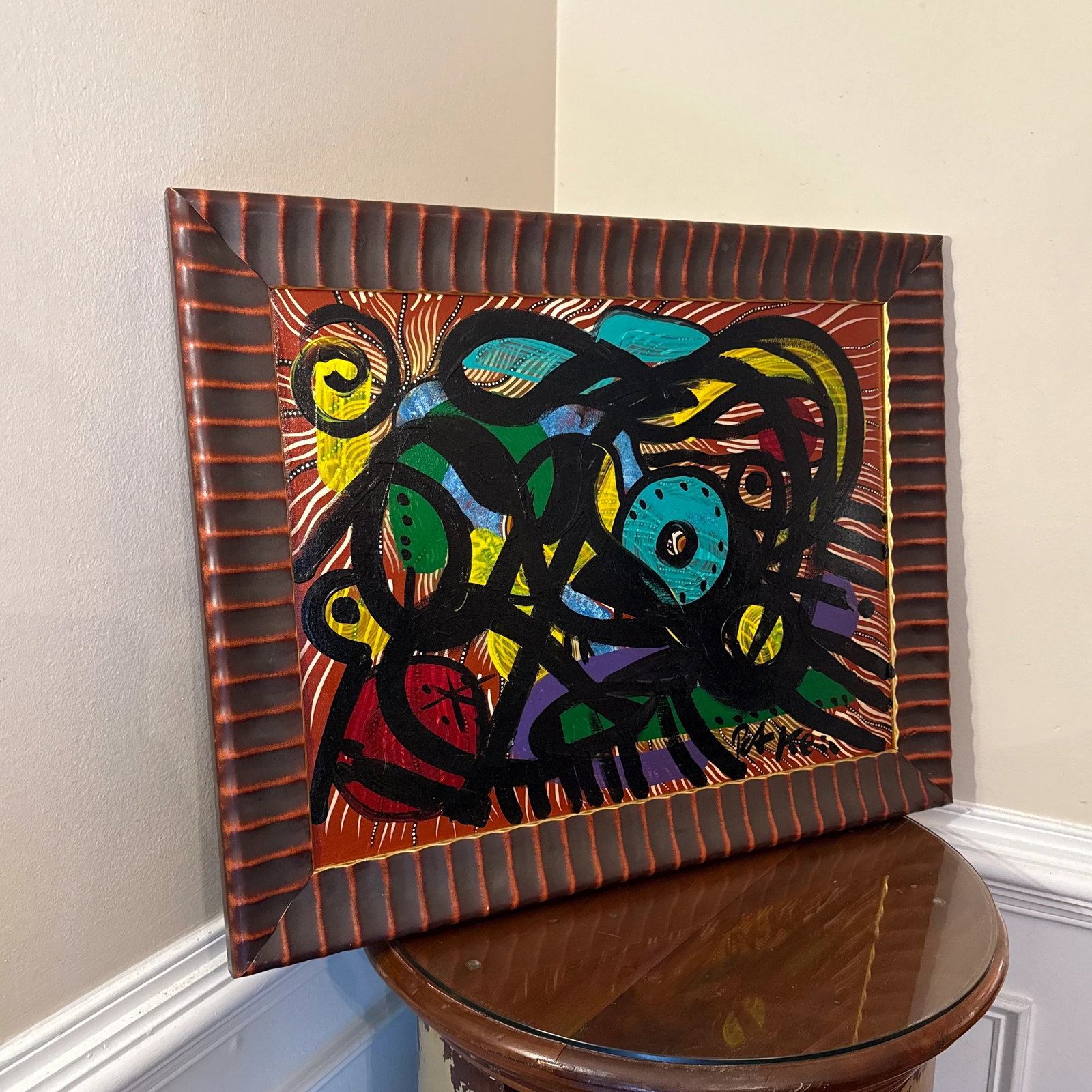 1970s Peter Keil Miro Style Abstract Painting ~ Framed - 3