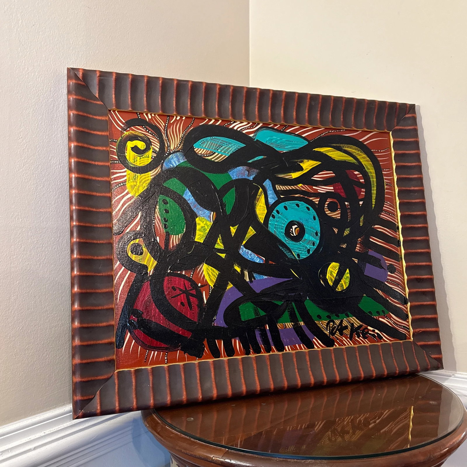 1970s Peter Keil Miro Style Abstract Painting ~ Framed - 4