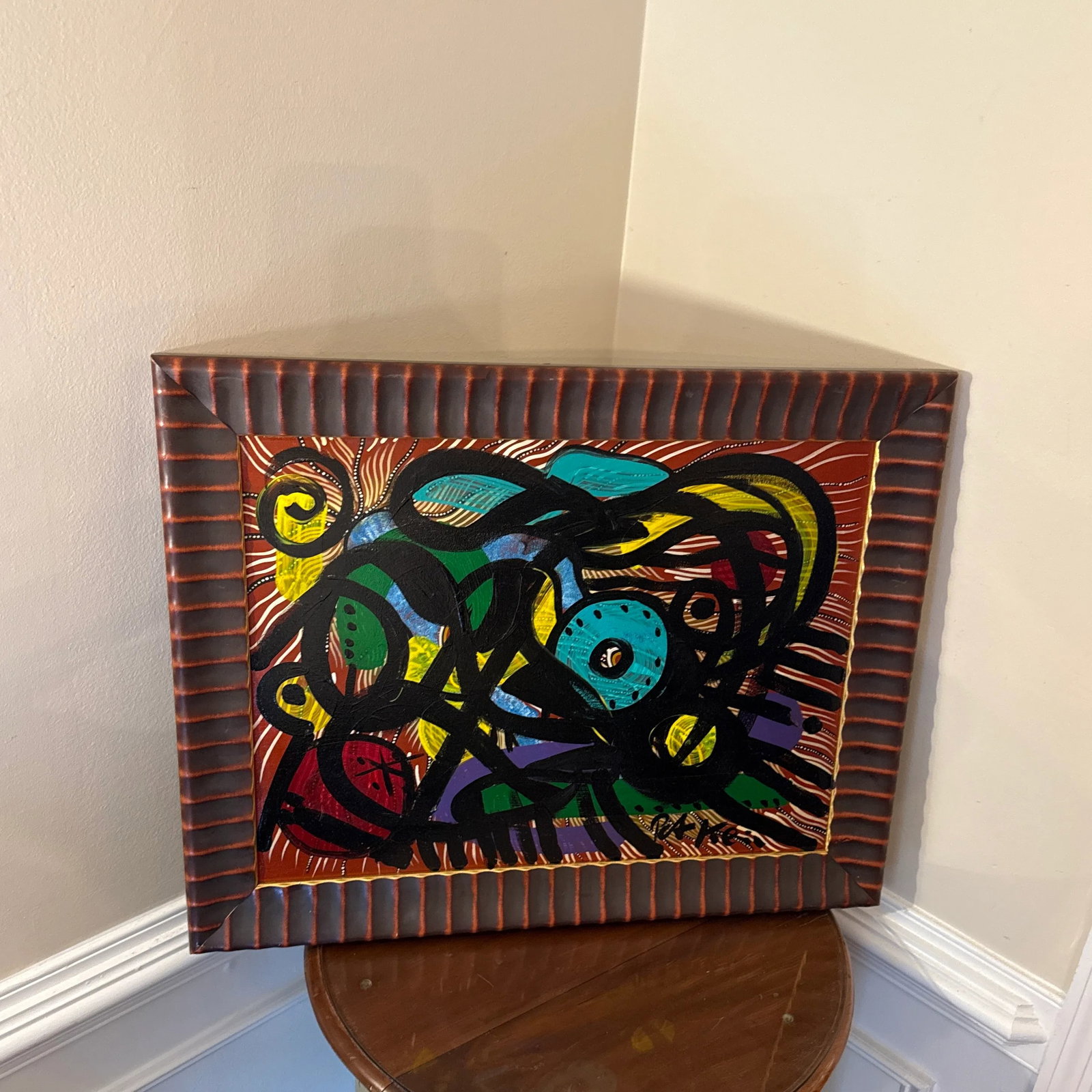 1970s Peter Keil Miro Style Abstract Painting ~ Framed - 5