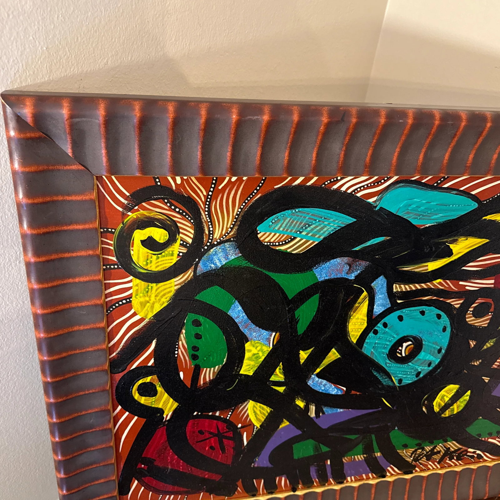 1970s Peter Keil Miro Style Abstract Painting ~ Framed - 6