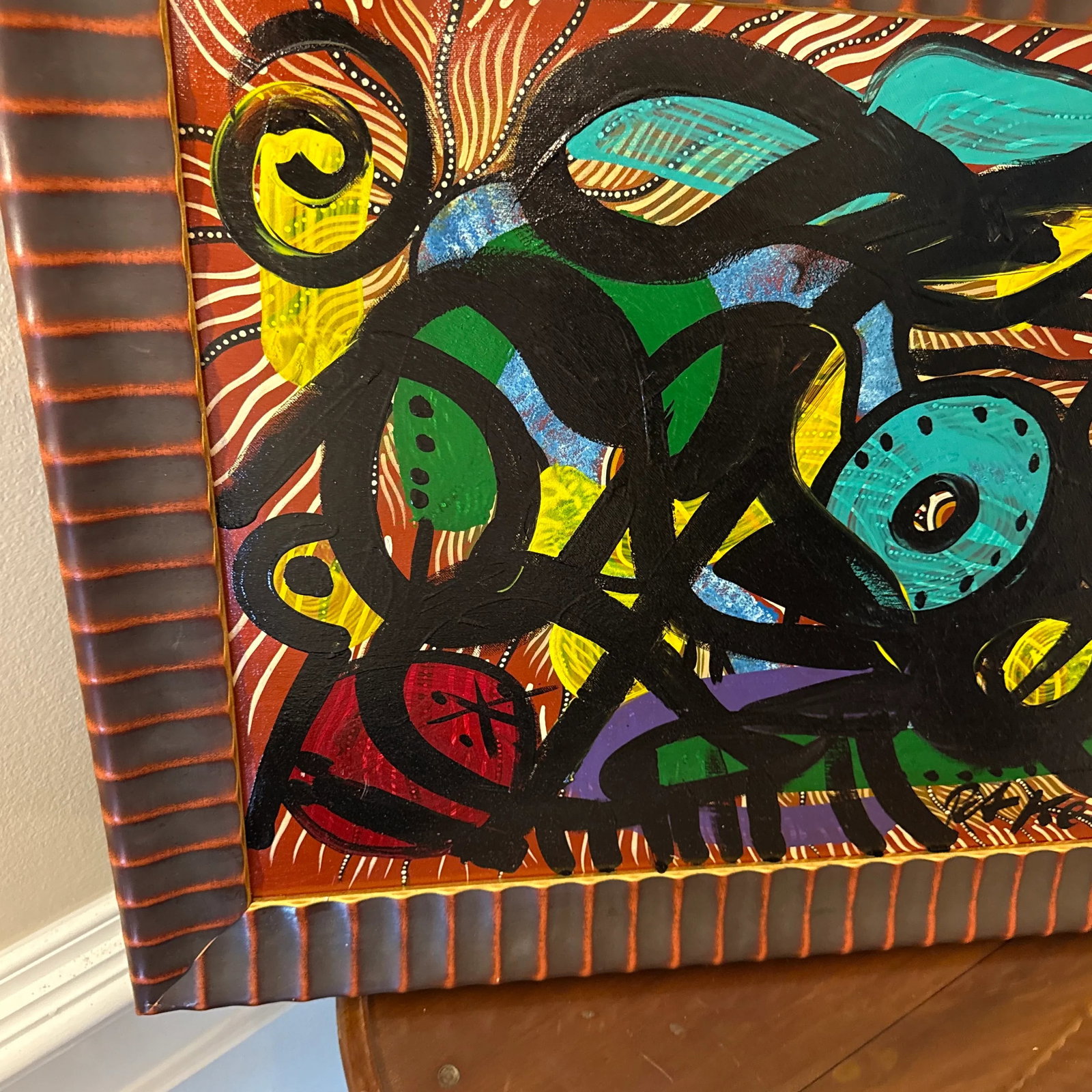 1970s Peter Keil Miro Style Abstract Painting ~ Framed - 9
