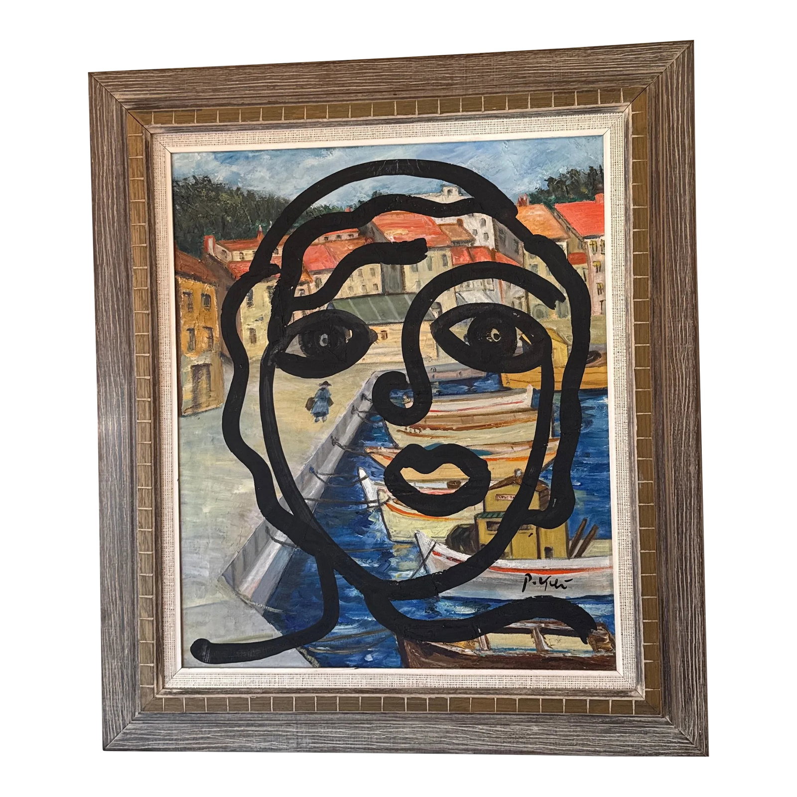 1970s Vintage Abstract Portraiture, Painting by Peter Robert Keil, Framed: Peter Keil is a German artist that focuses primarily on abstract expressionism. Keil painted with some of the greats including Joan Miro, Pablo Picasso and Andy Warhol, to name a few. This is