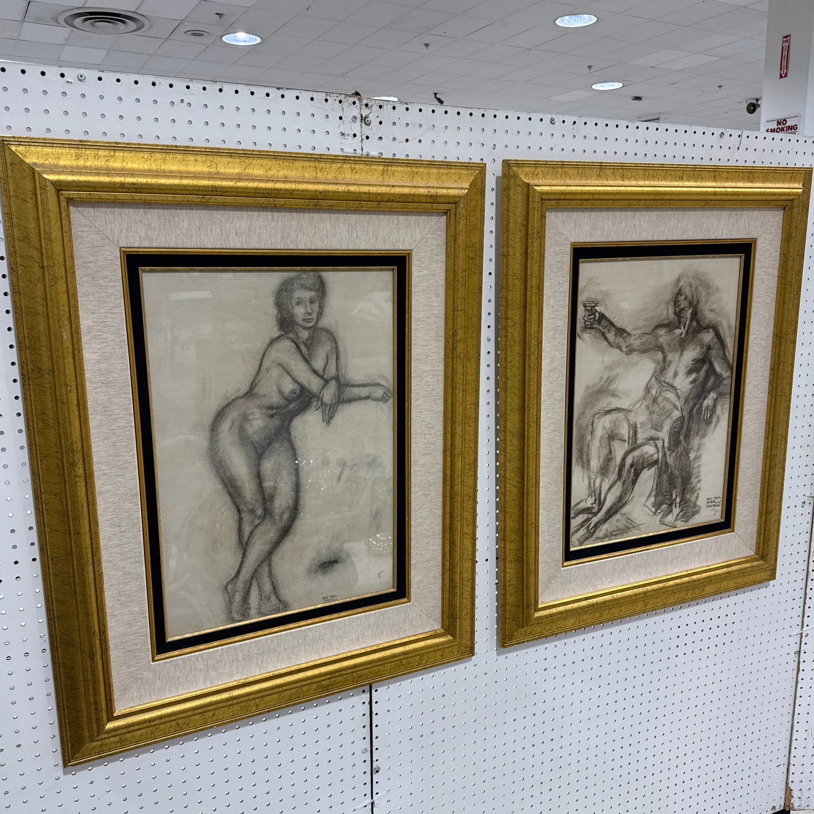 Framed Charcoal Nude Sketches by 20th Century Artist Ray Trail ~ a Pair - 10