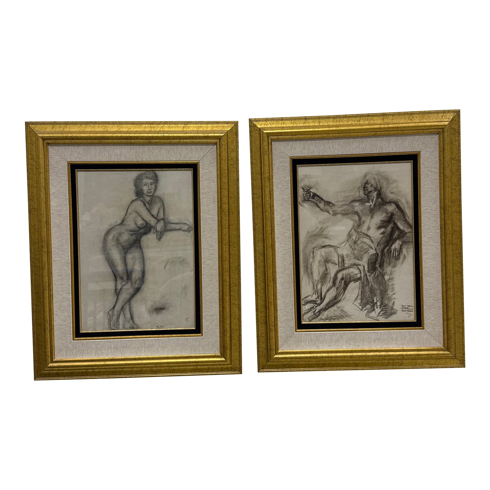 Framed Charcoal Nude Sketches by 20th Century Artist Ray Trail ~ a Pair: Beautiful pair of 20th century nude charcoal drawings. Great look and size, professionally framed. Purchased from an art collector out of Miami. Condition: Alterations: Original Condition Unaltered