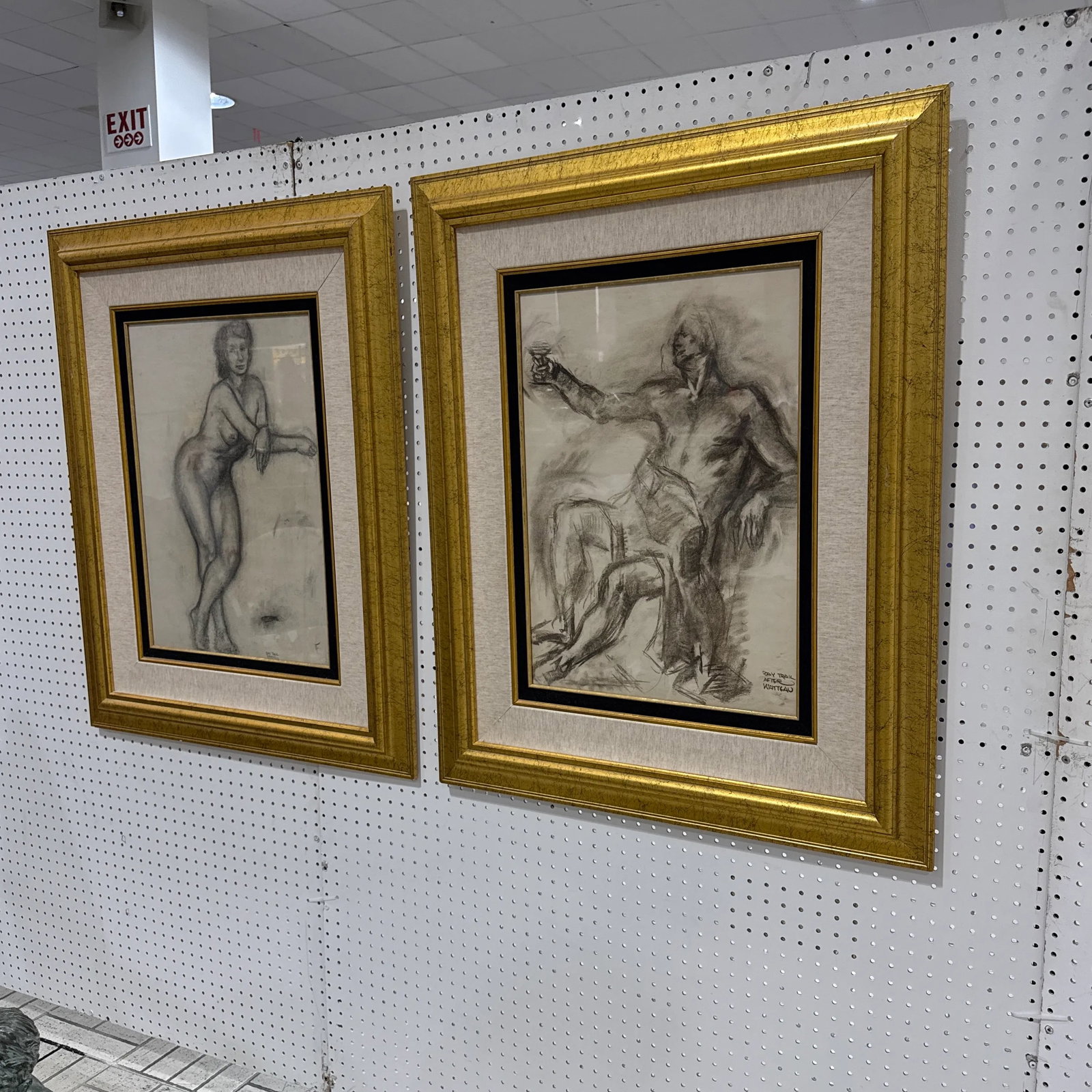Framed Charcoal Nude Sketches by 20th Century Artist Ray Trail ~ a Pair - 3