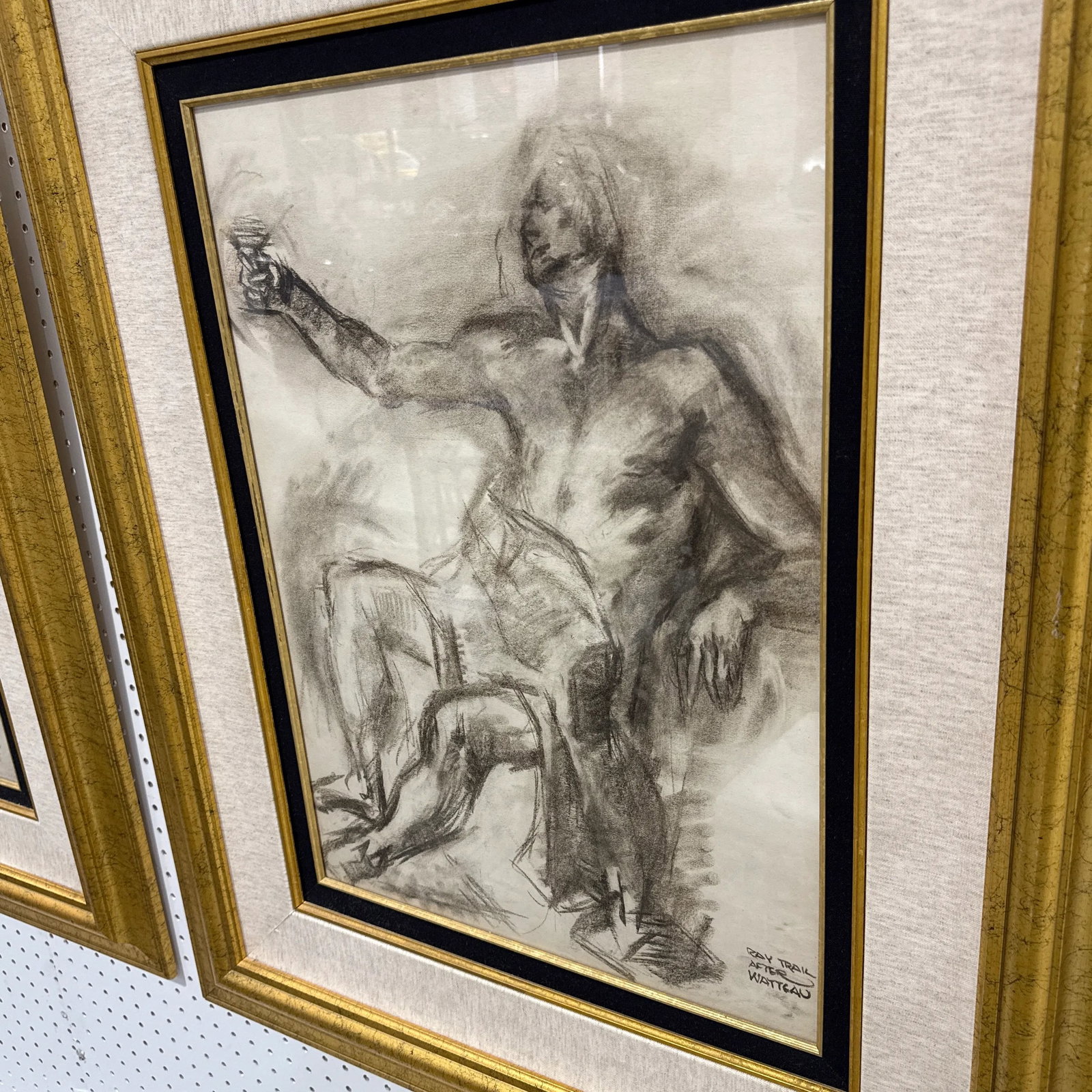 Framed Charcoal Nude Sketches by 20th Century Artist Ray Trail ~ a Pair - 4