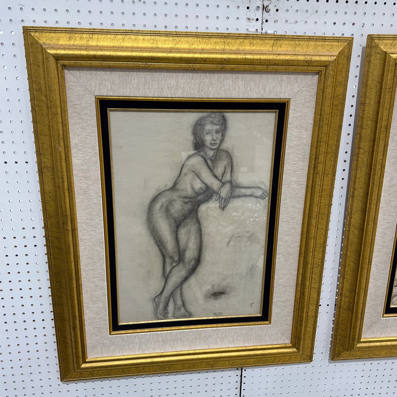 Framed Charcoal Nude Sketches by 20th Century Artist Ray Trail ~ a Pair - 6
