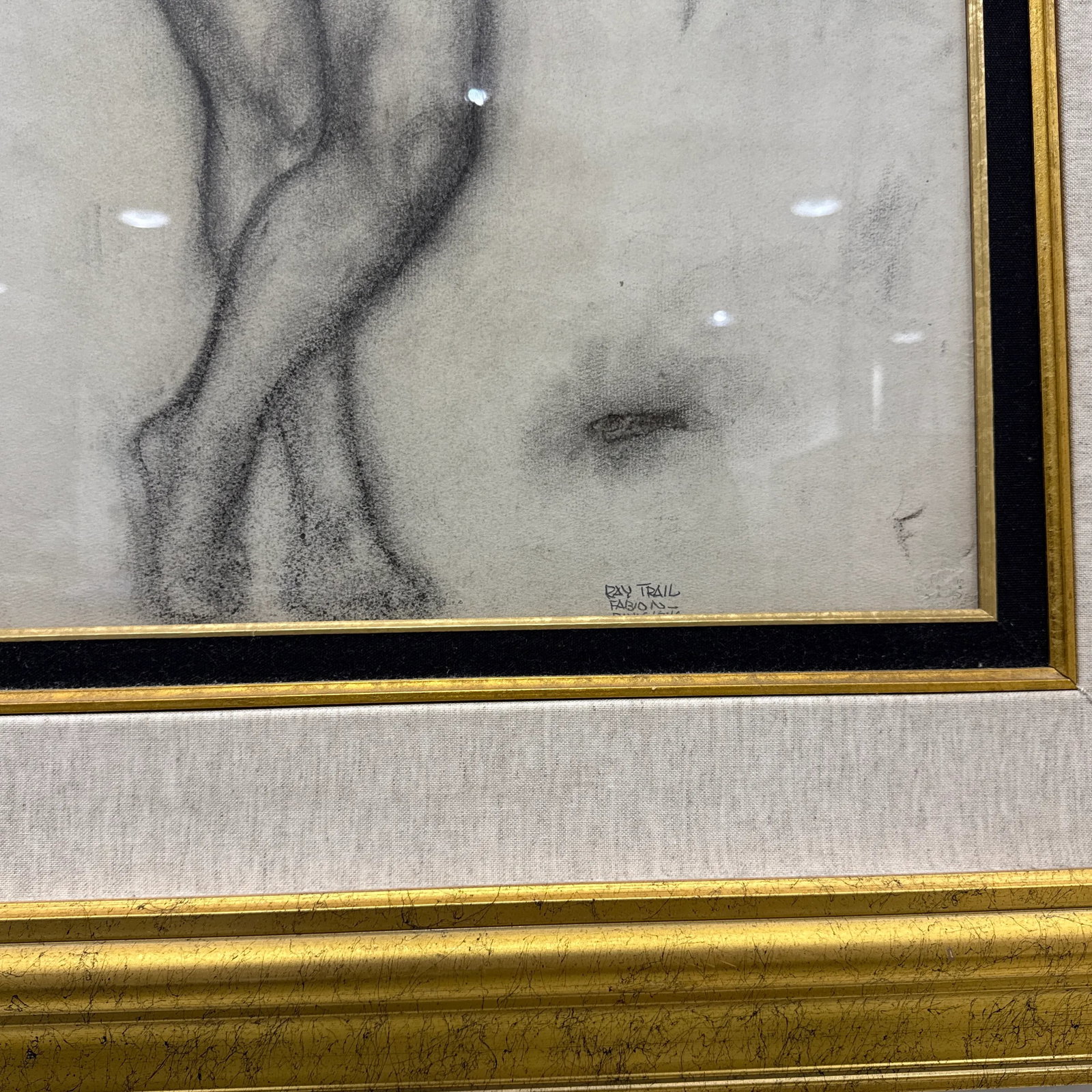 Framed Charcoal Nude Sketches by 20th Century Artist Ray Trail ~ a Pair - 7