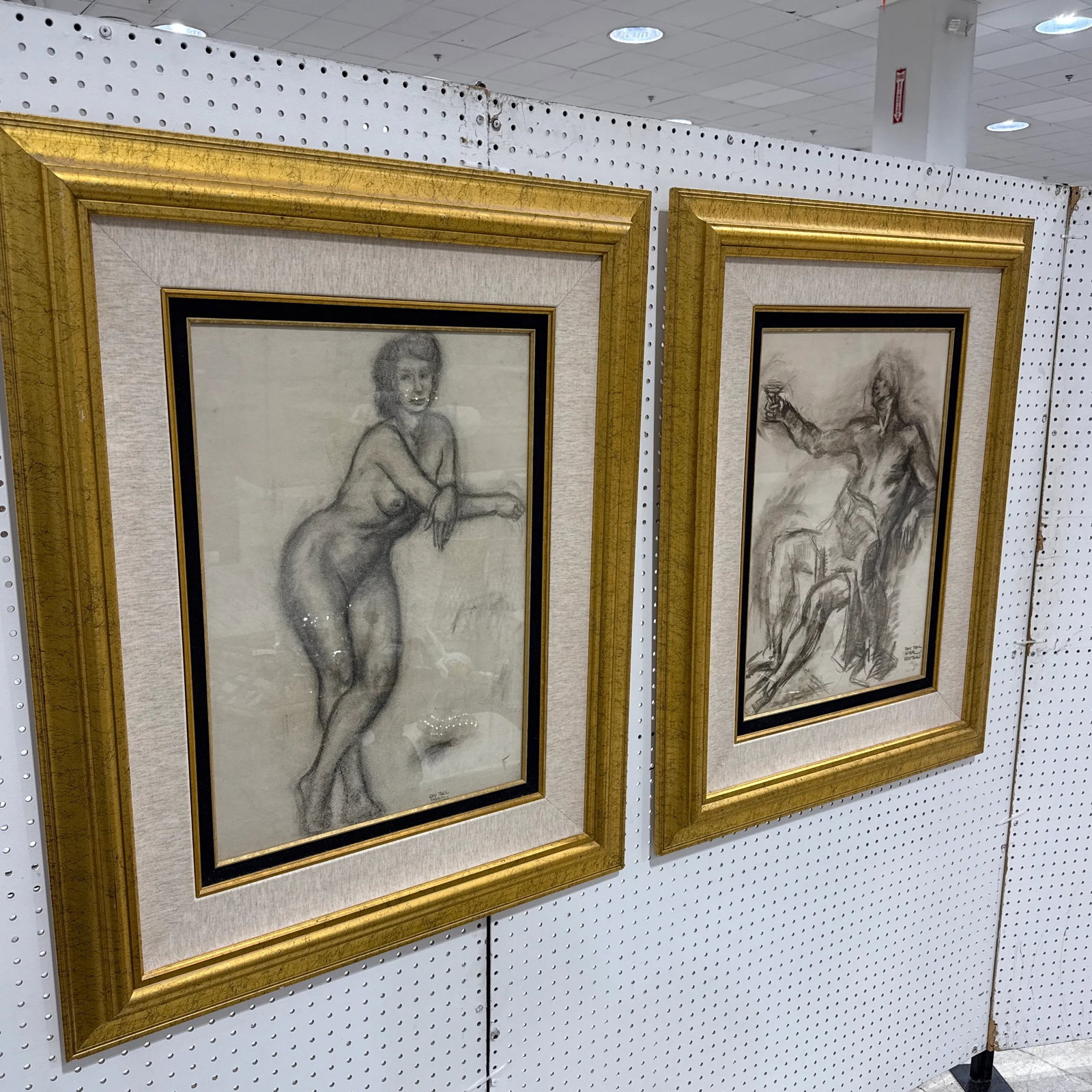 Framed Charcoal Nude Sketches by 20th Century Artist Ray Trail ~ a Pair - 9